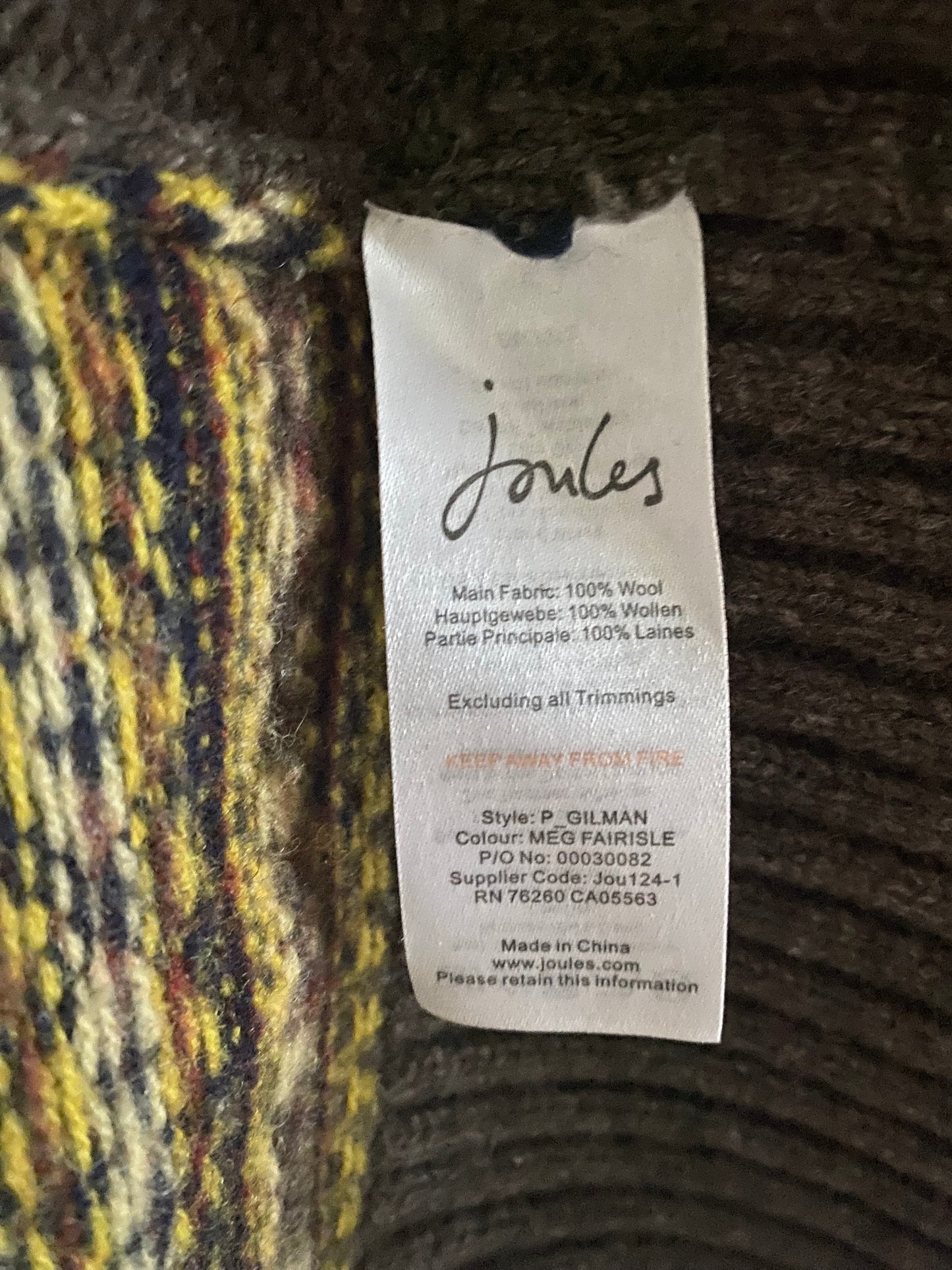 Joules Gilman Brown Wool Fairisle Jumper Size XL