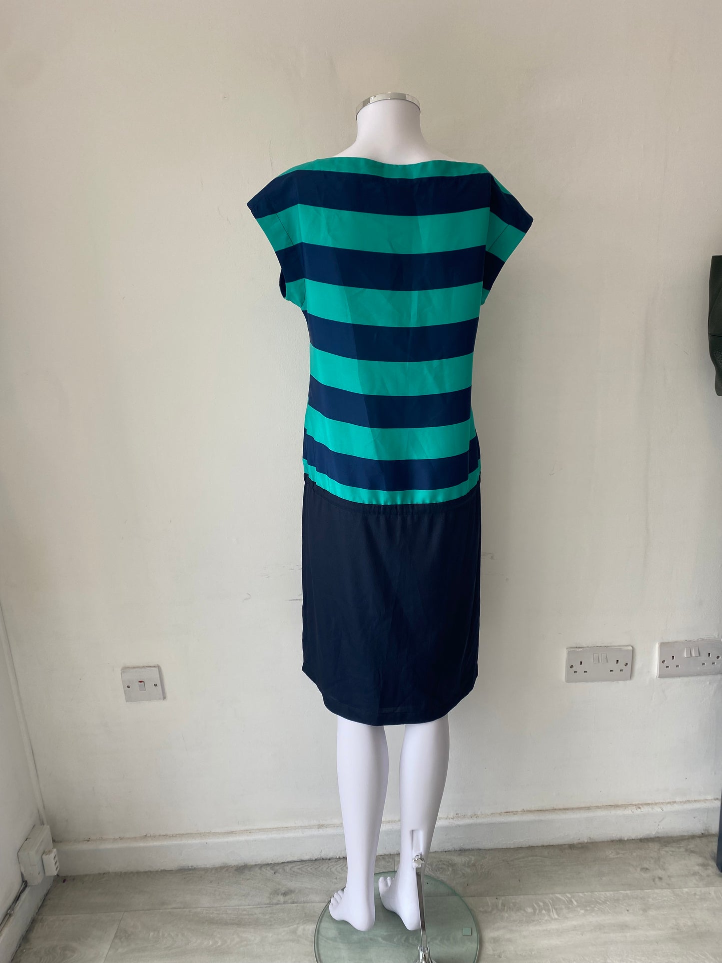 Adolfo Dominguez Green and Navy Striped Dress Size 8-12