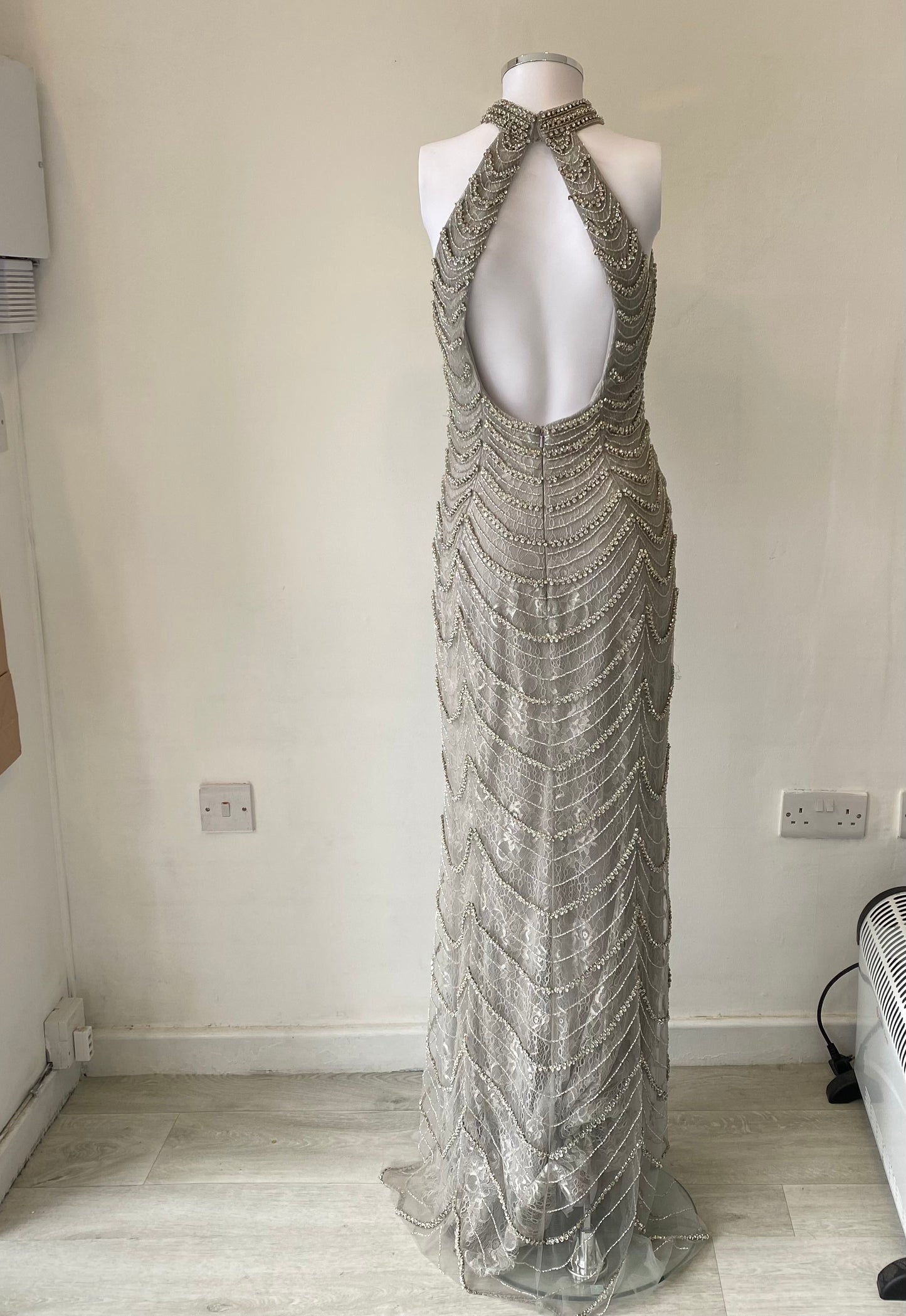 Angel Forever Silver Beaded Prom Dress Size 8