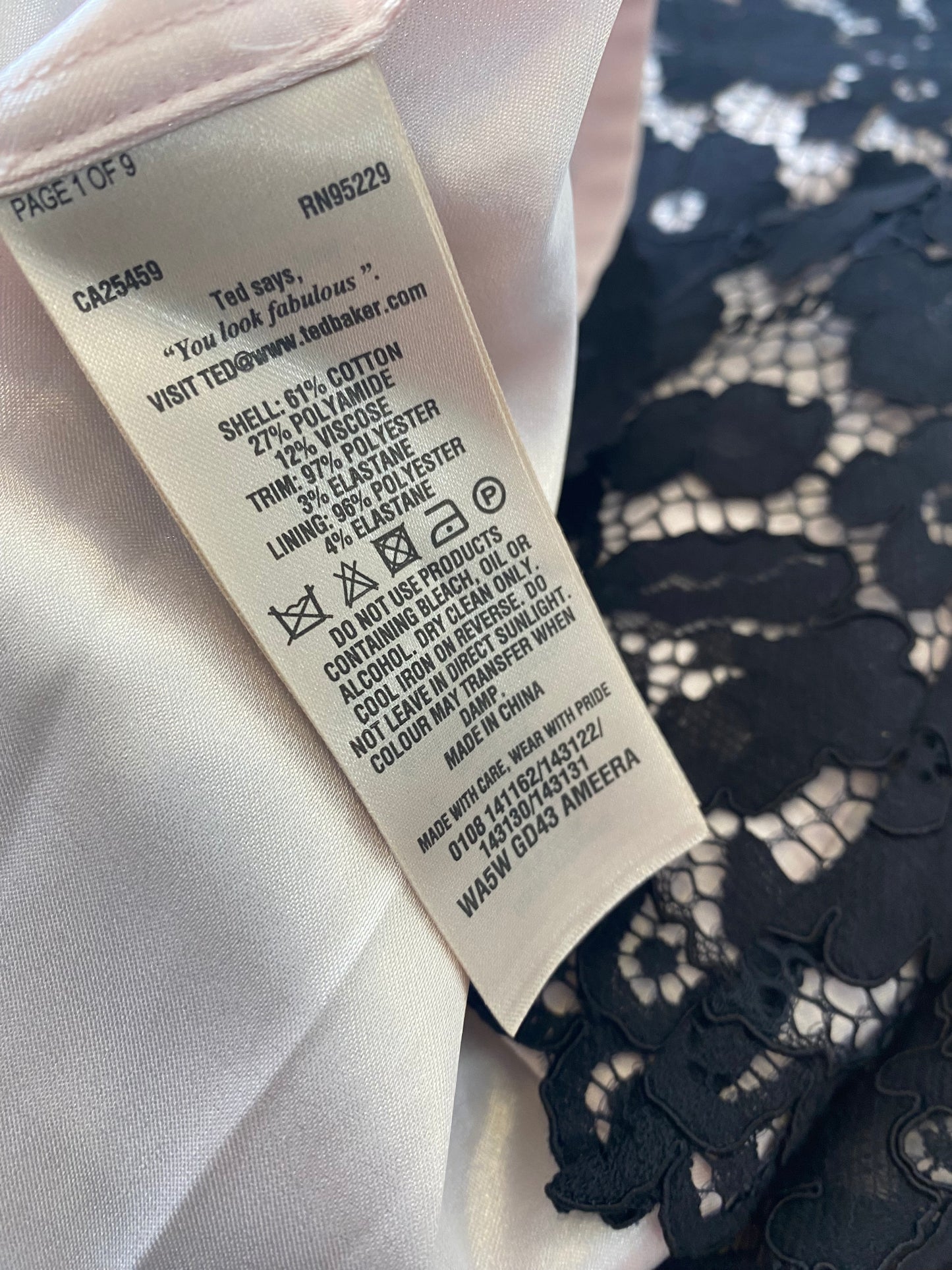 Ted Baker black lace dress size 12