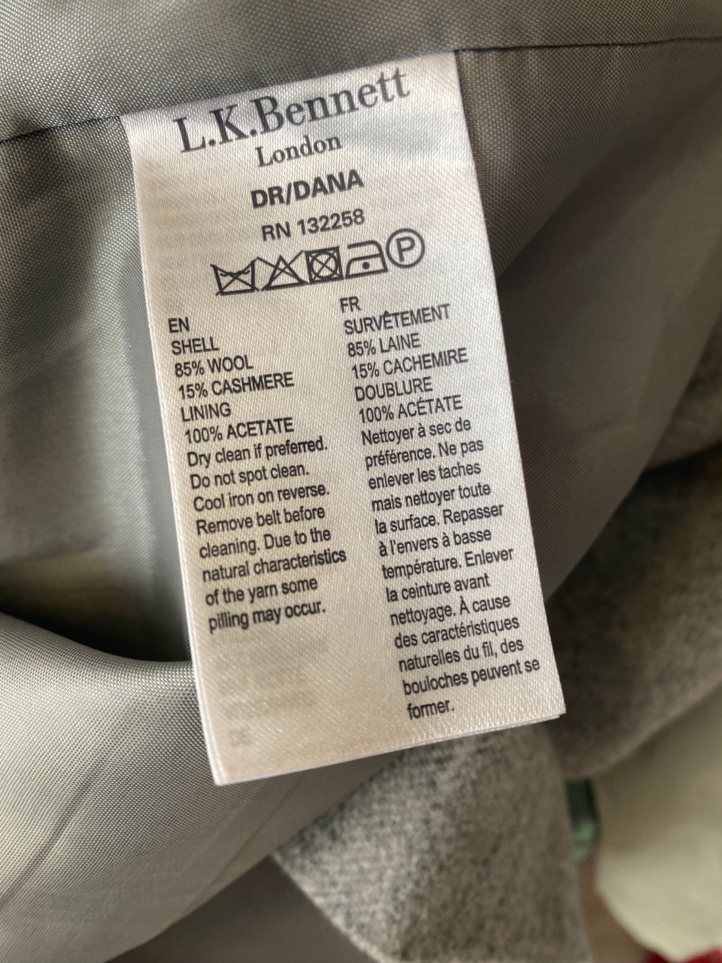 LK Bennett grey wool belted dress size 12