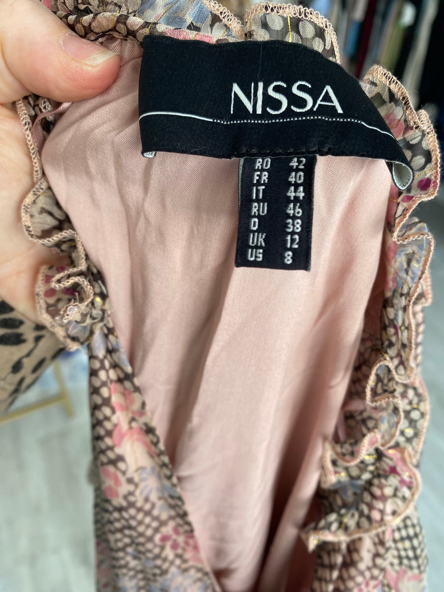 Nissa Beige Floral Floaty Dress Size 12-14