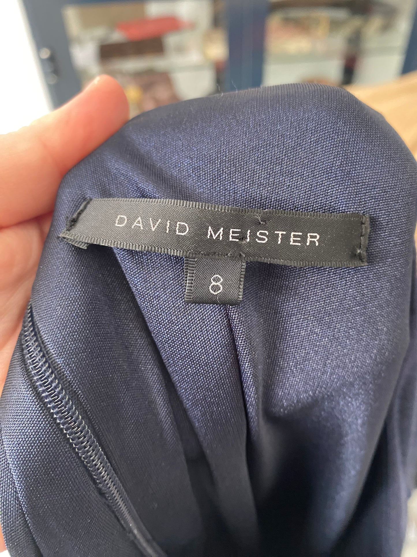 David Meister Navy Sparkle Dress with Bow Detail Size 8-10