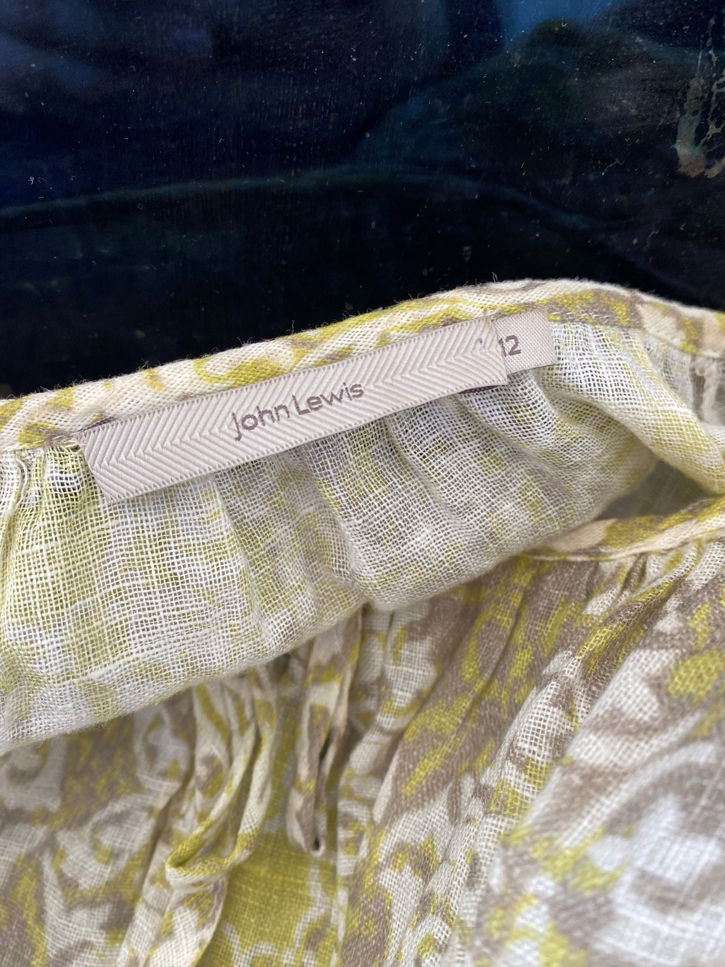 John Lewis Green and Beige Linen Printed Top Size 12