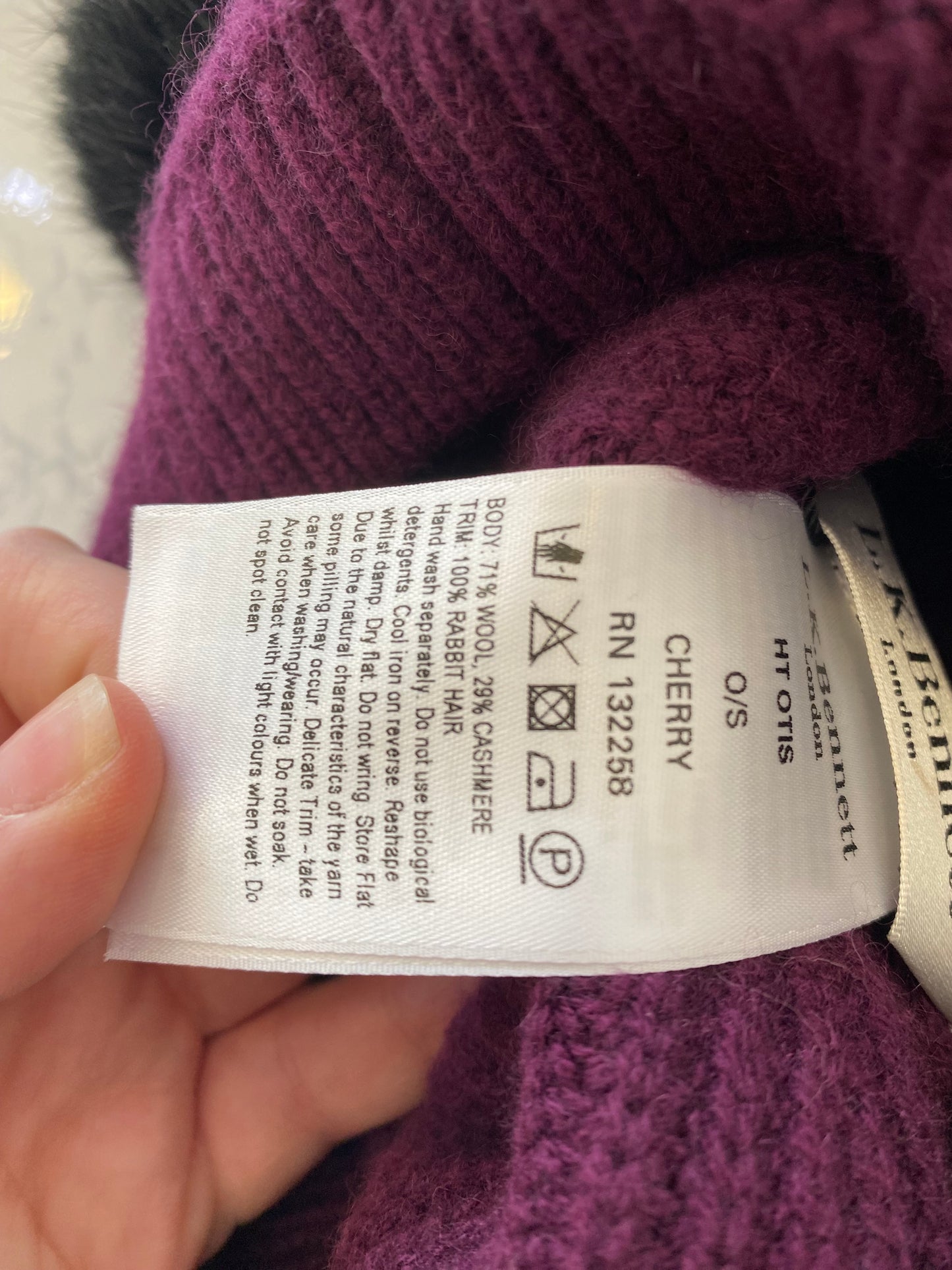 LK Bennett Wool and Cashmere Bobble Hat One Size