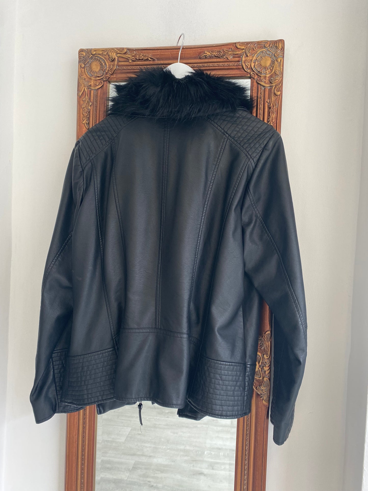 Wallis Leather Jacket with removable fur trim Size 18