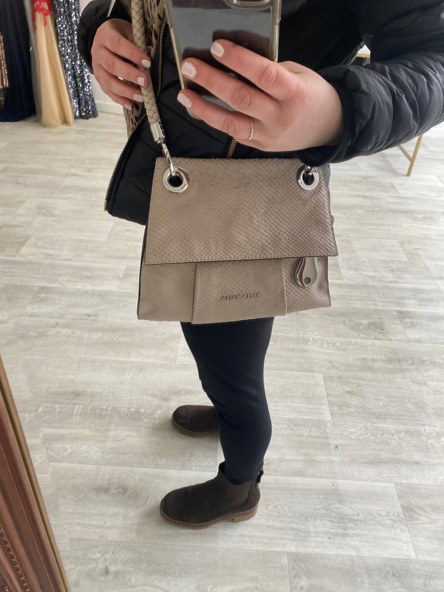 Karen Millen Crossbody Leather Handbag Beige