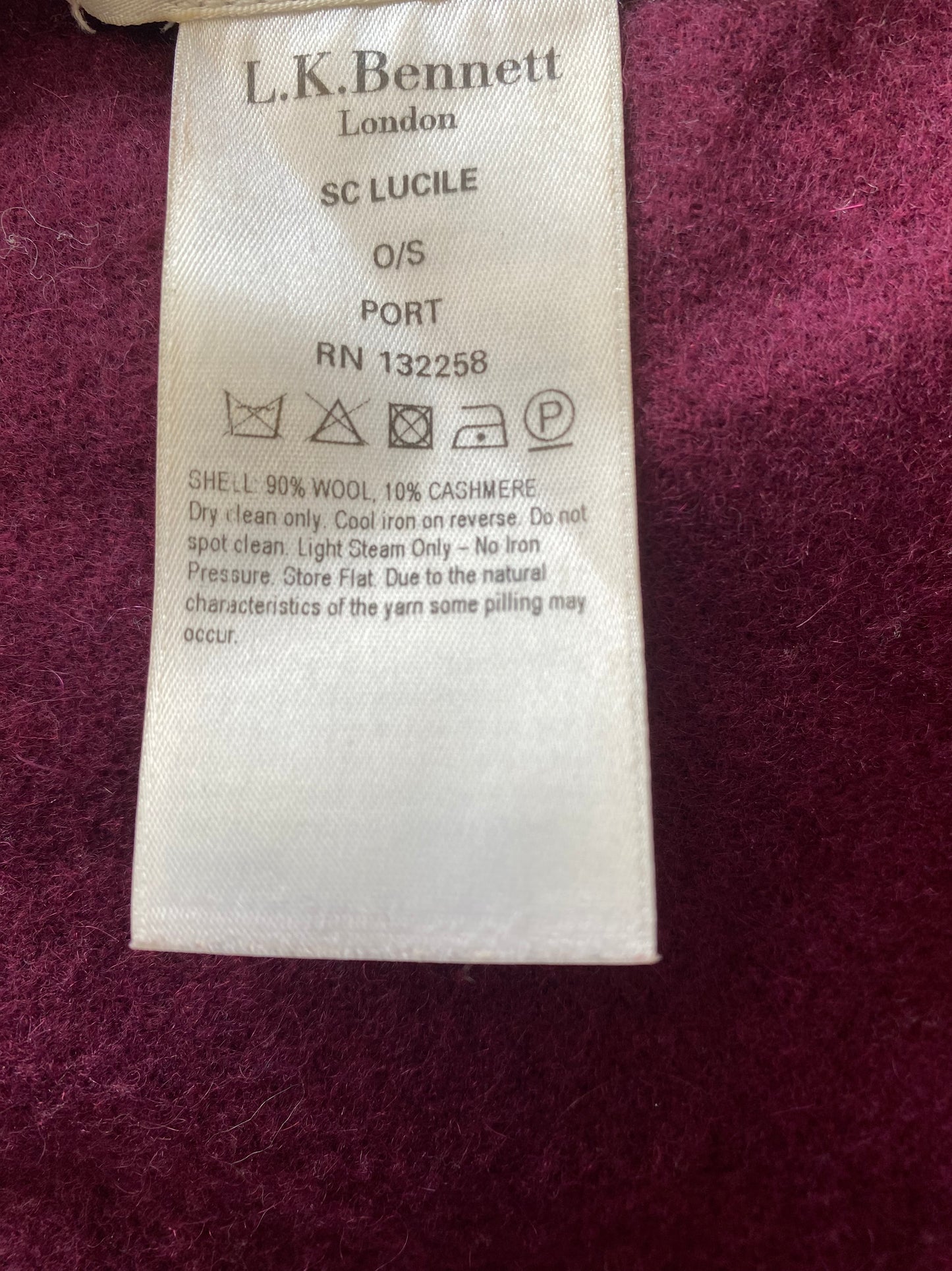 LK Bennett Aubergine Wool and Cashmere Shrug/Cape