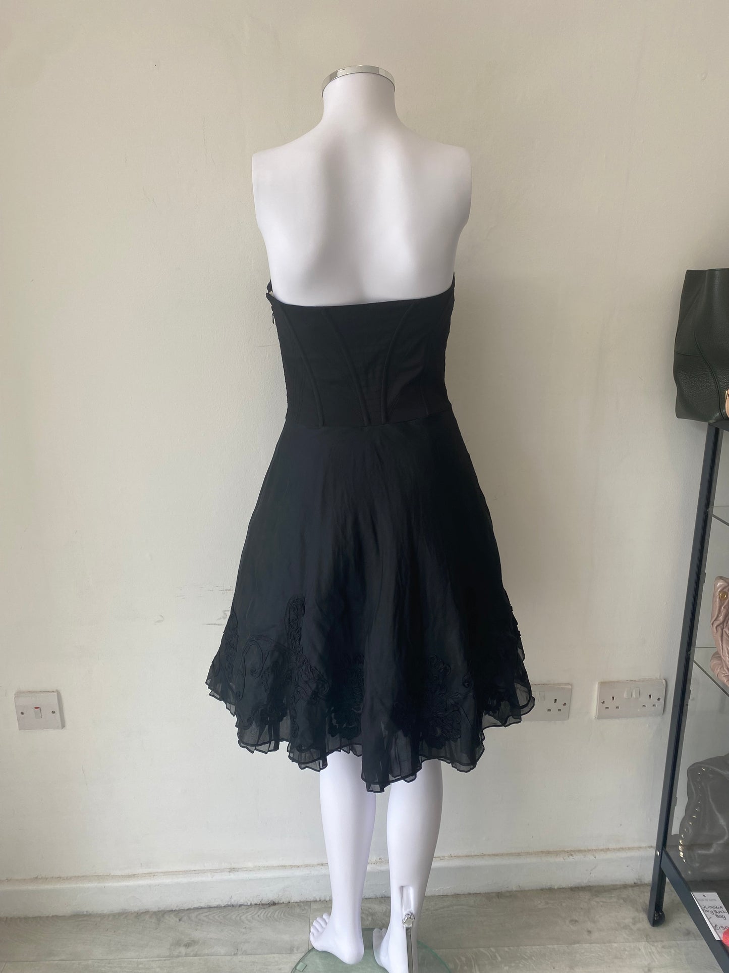 Karen Millen Black Strapless Dress with Full Skirt Size 6-8