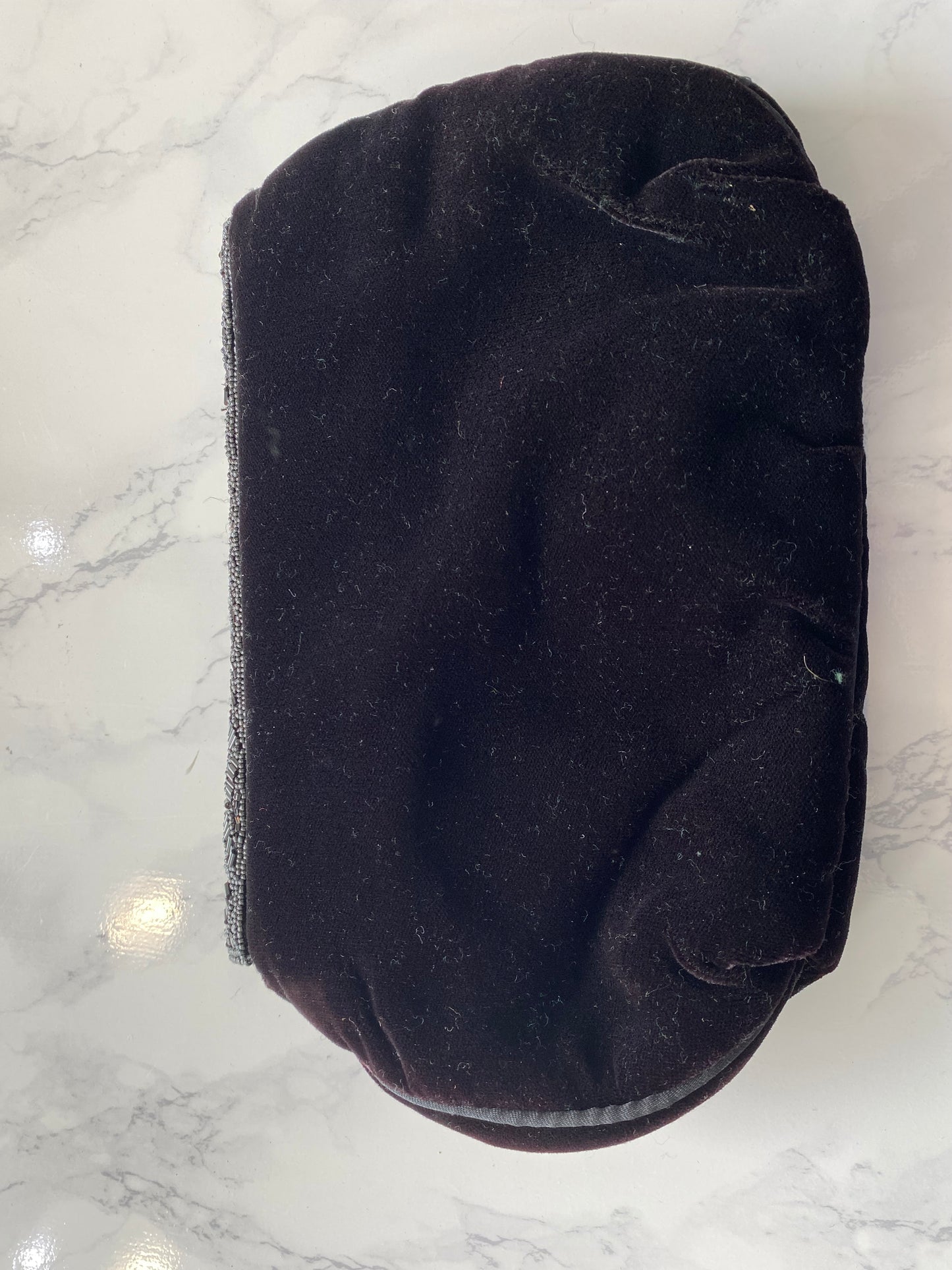 Black Velvet and Beaded Clutch Handbag