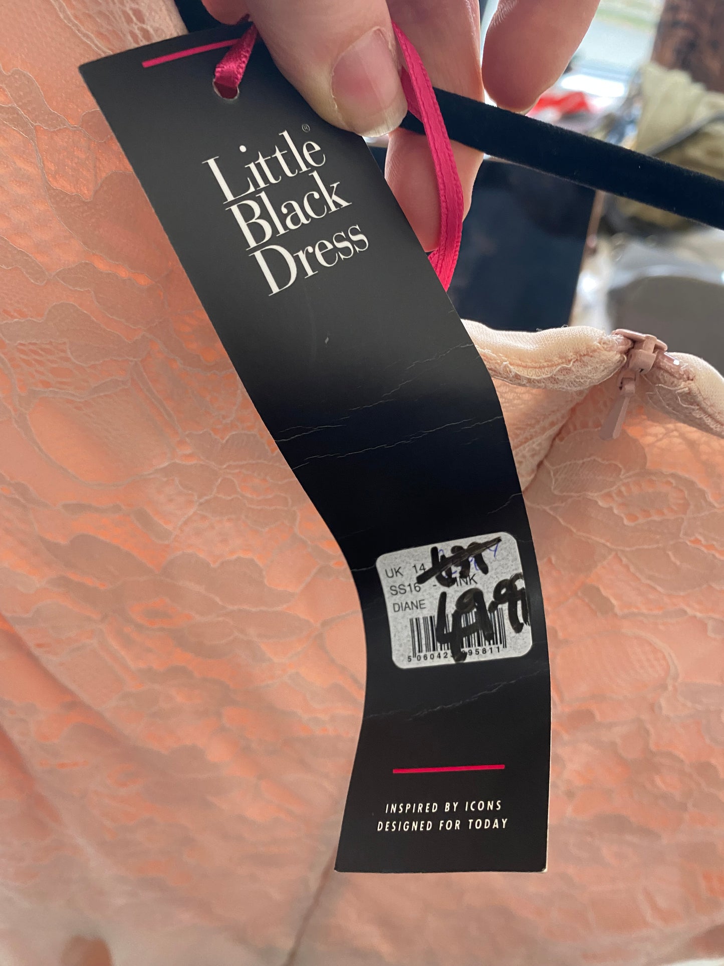 Little Black Dress Beige Lace Dress with Diamante Detail Size 14