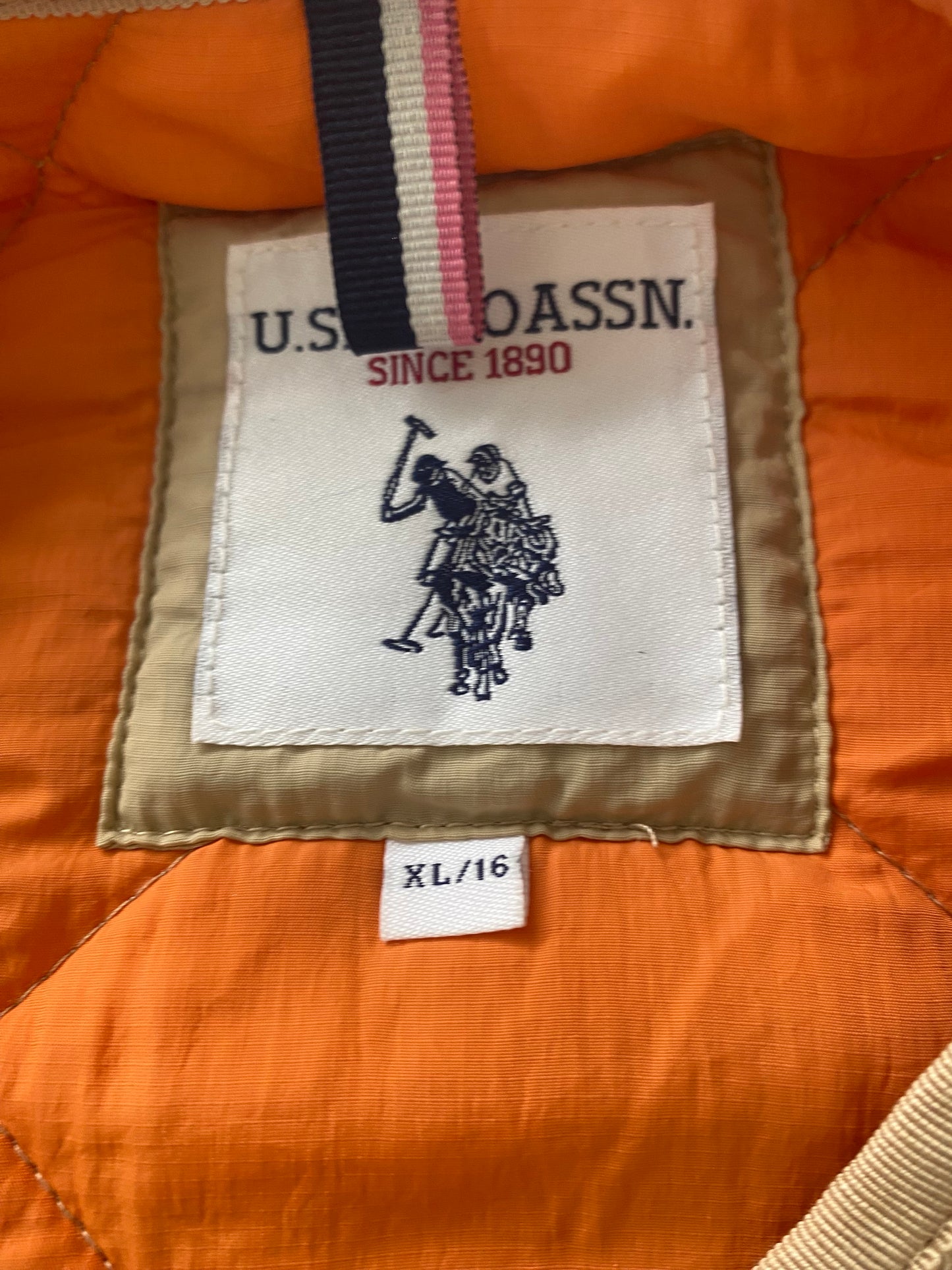 US Polo ASSN beige quilted coat size 16