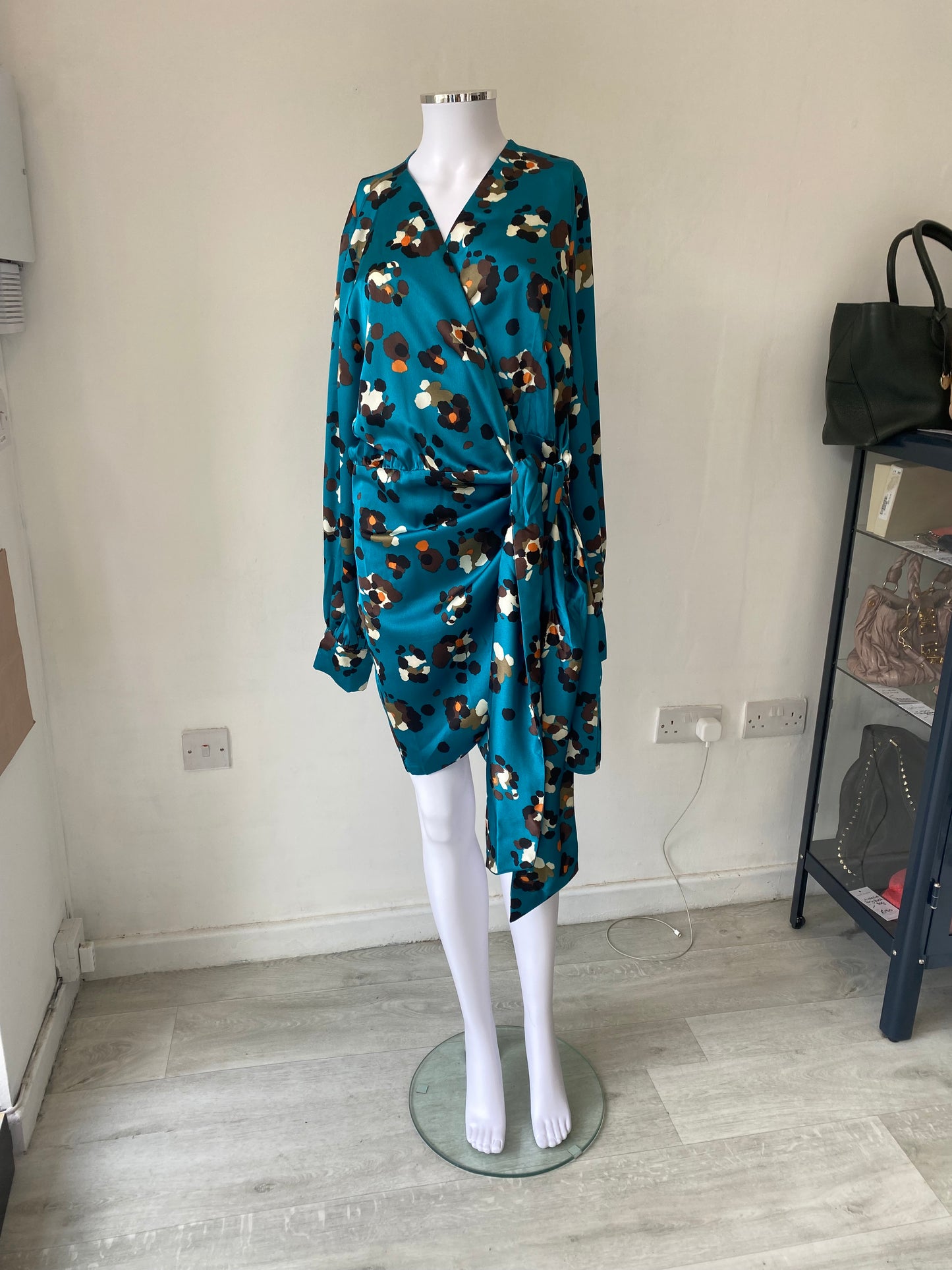 Never Fully Dressed Blue Leopard Print Wrap Dress Size 16