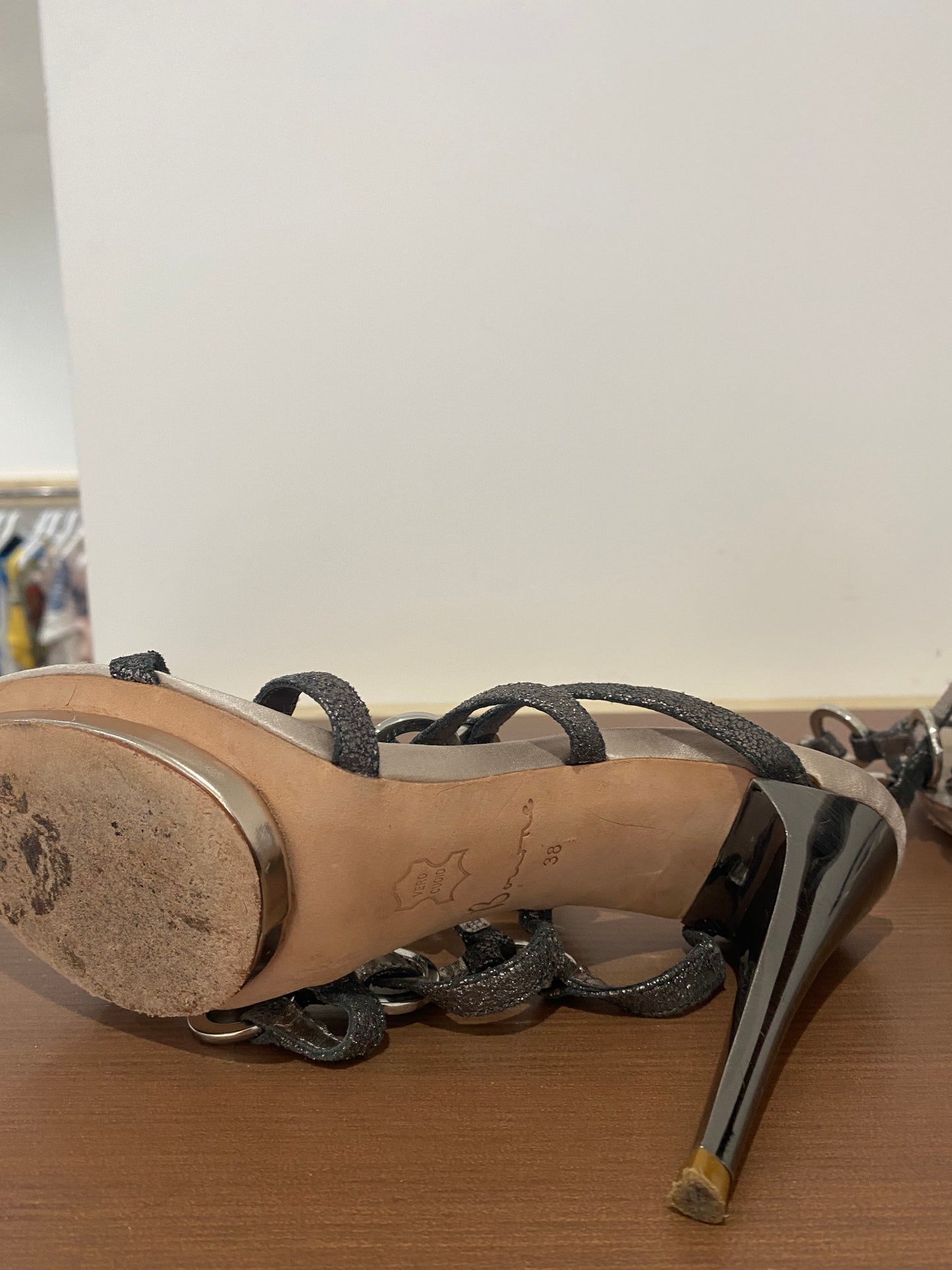 Bourne Silver Leather Ankle Strap Shoes Size 5