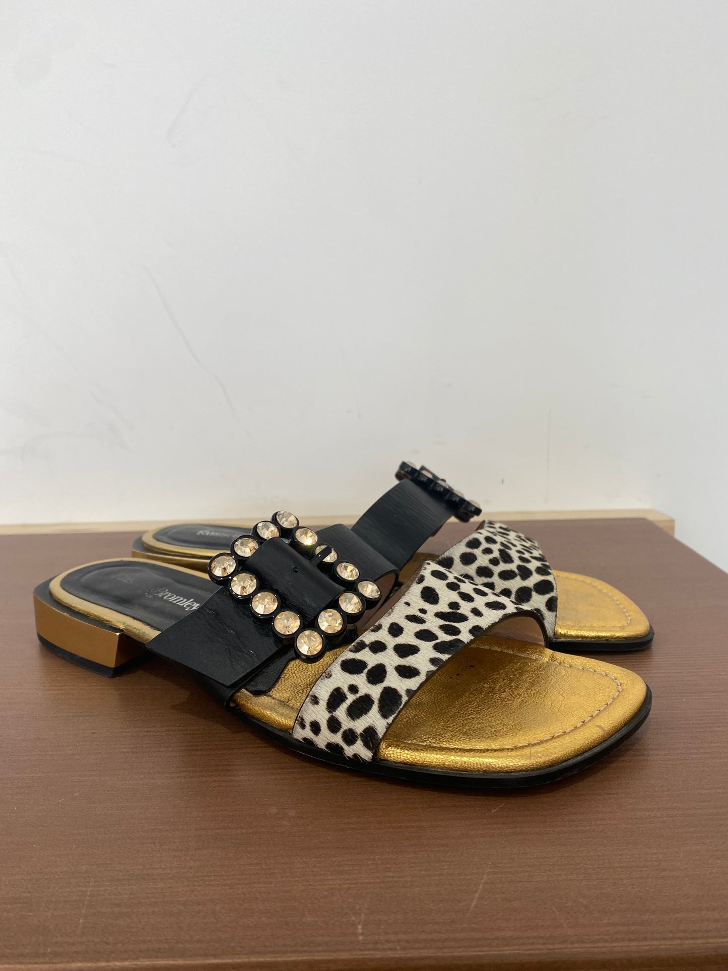 Russell and Bromley Pony Skin and Diamanté Sliders Size 5