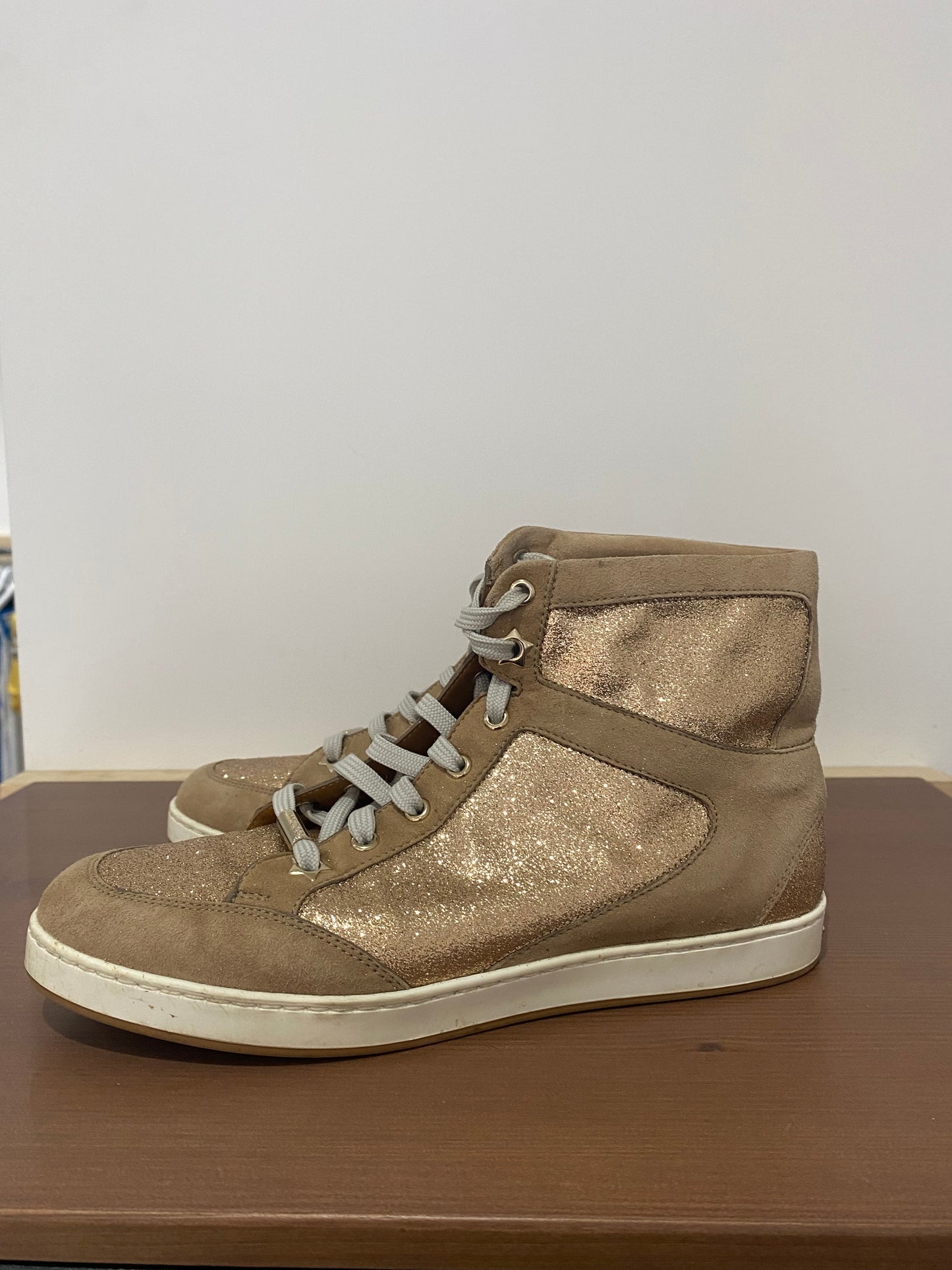Jimmy Choo Gold Sparkle Trainers Size 4
