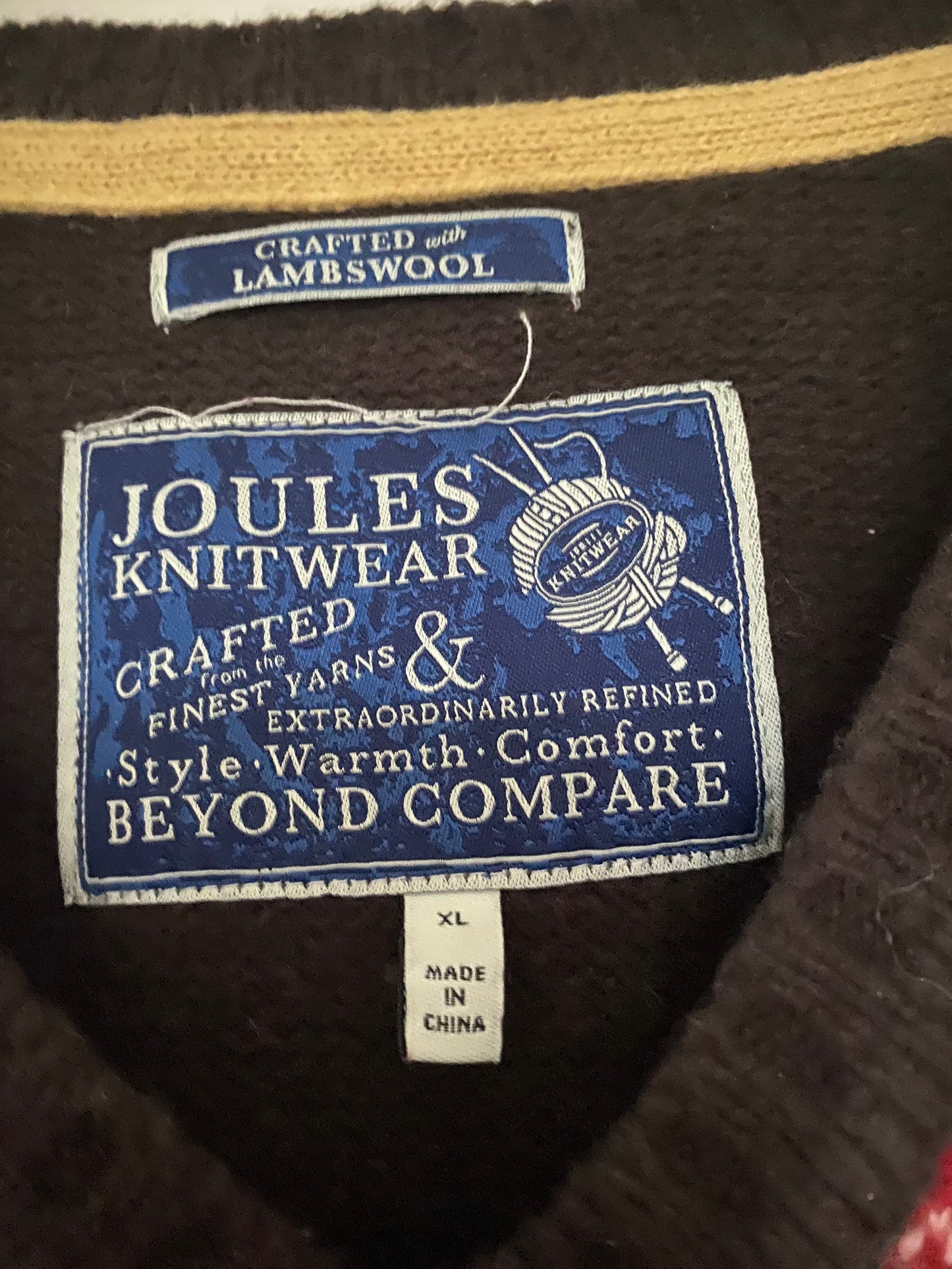 Joules Brown Lambswool Fairisle Knitted Vest Size XL