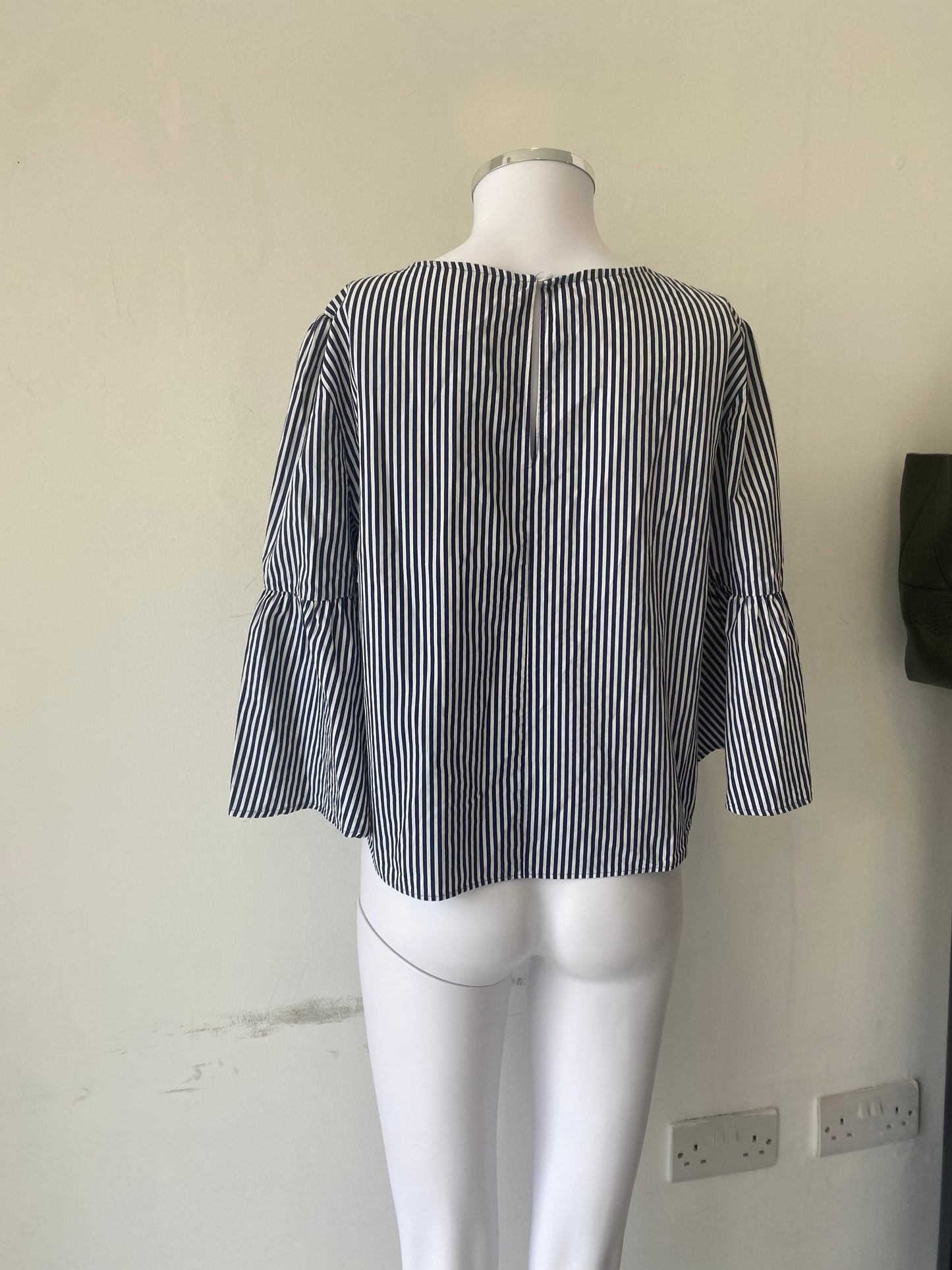 Zara Blue and White Striped Top with Pearl Beads Size 8-10