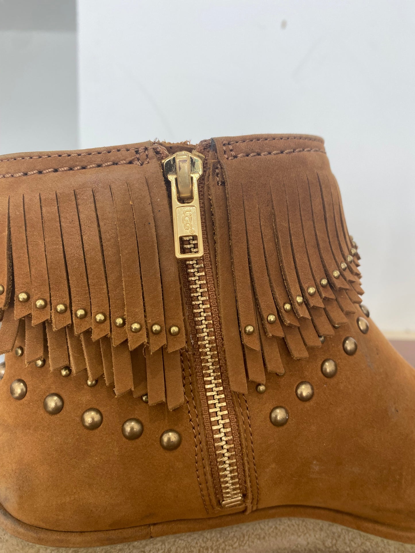 UGG Tan Suede Ankle Boots with Fringing Size 4