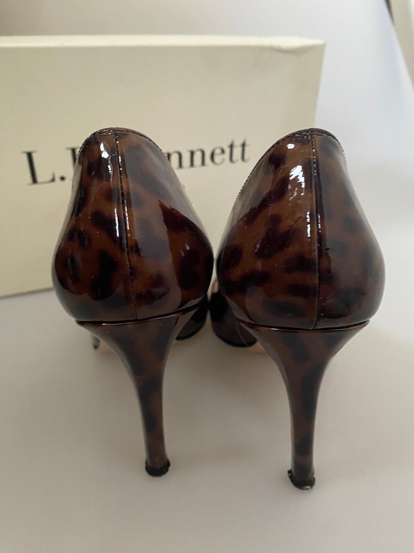 LK Bennett Patent Leather Shilo Leopard Print Heels Size 5