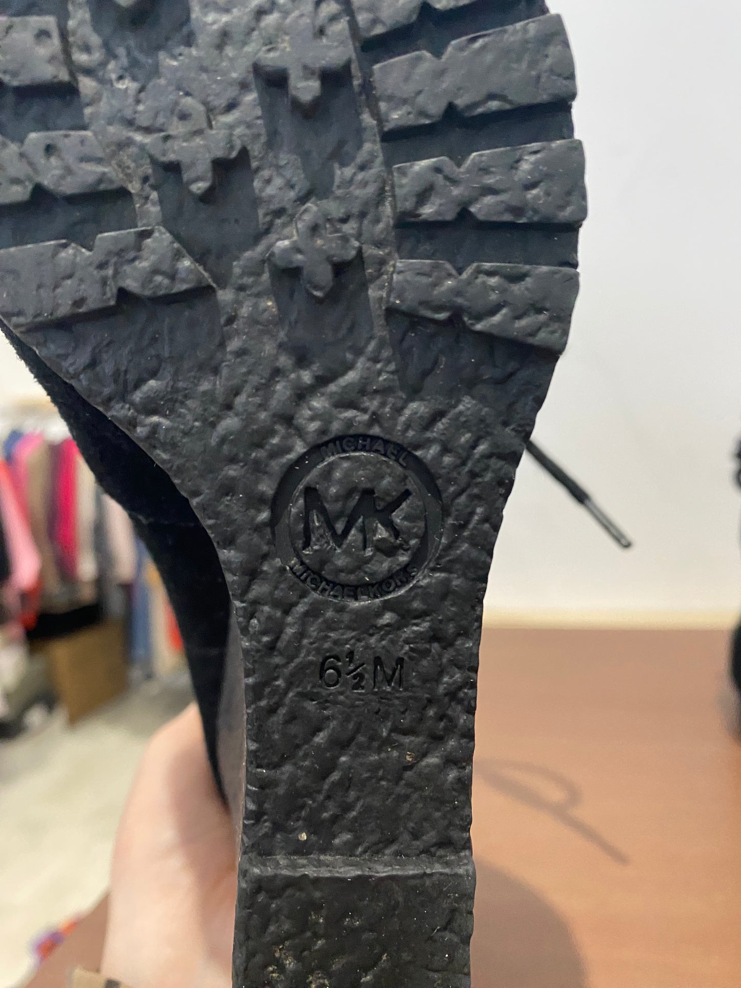 Michael Kors Black Suede Wedge Lace Up Boots Size 4