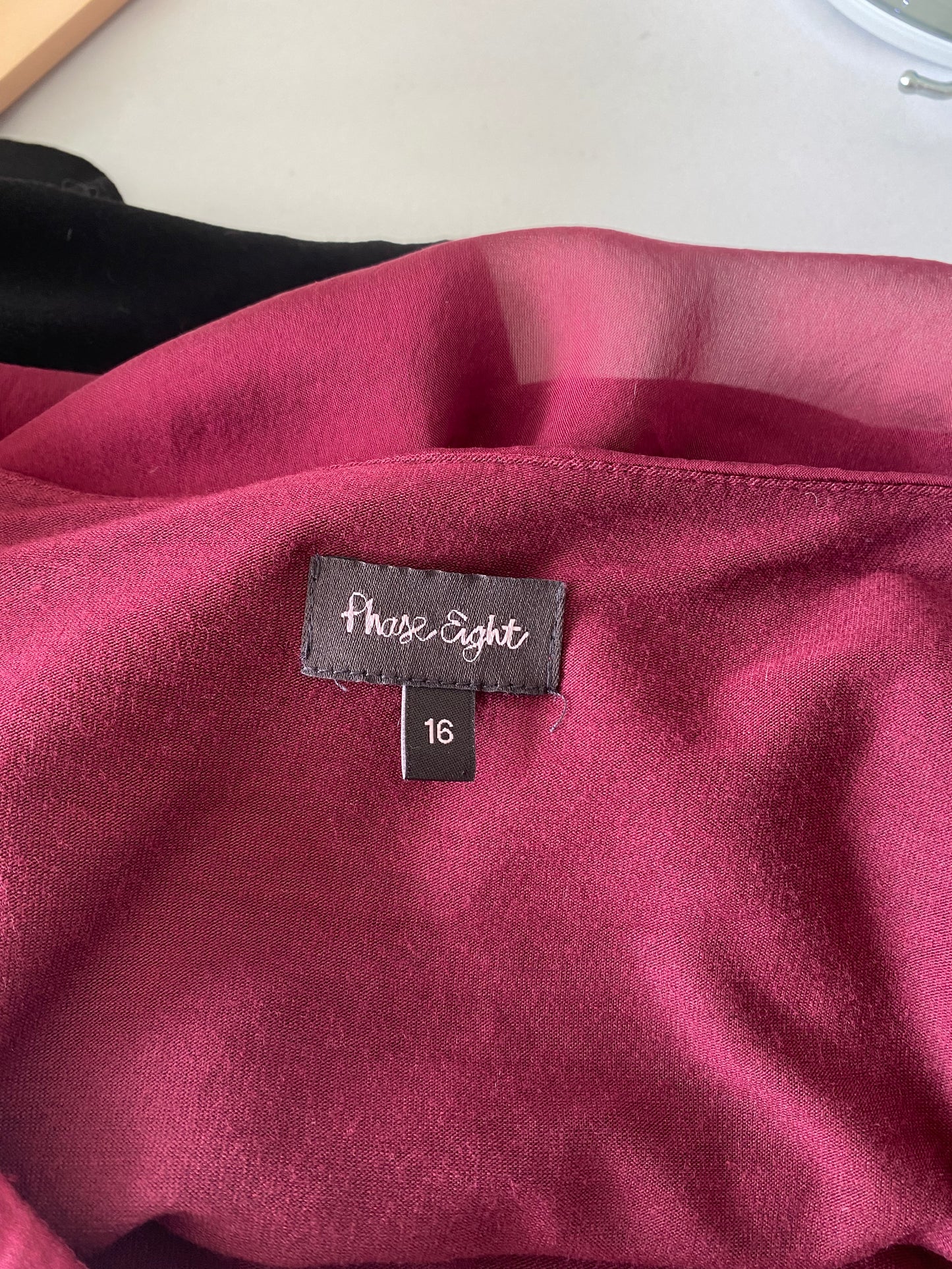 Phase Eight Burgundy Batwing Top with Floral Shoulder Detailing Size 16