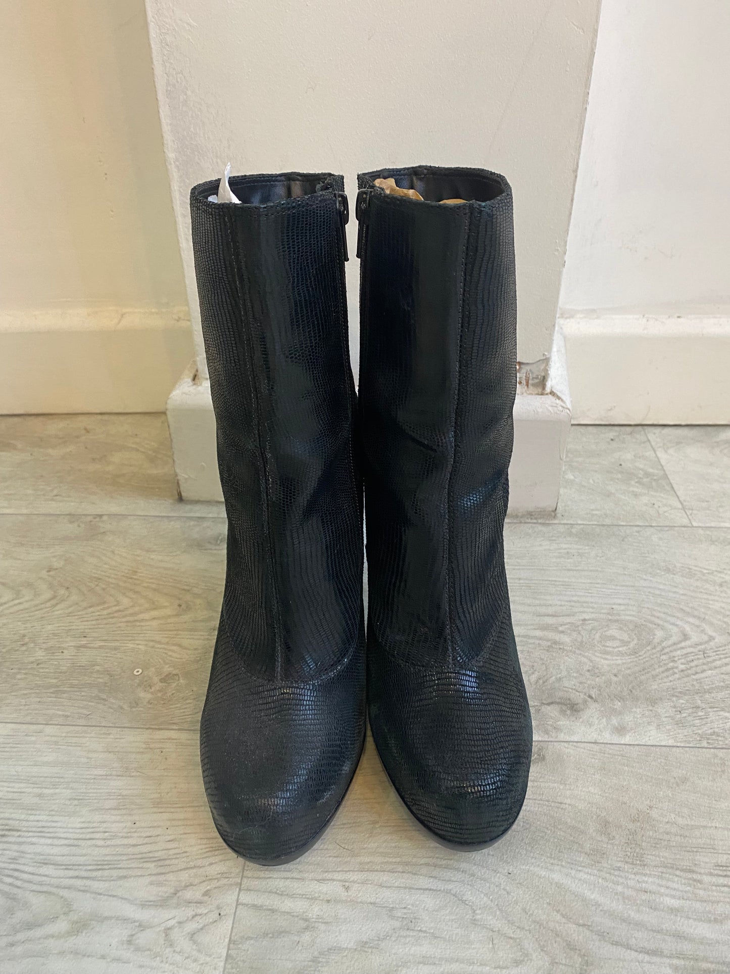 Dune Textured Leather Platform Heeled Boots Size 8