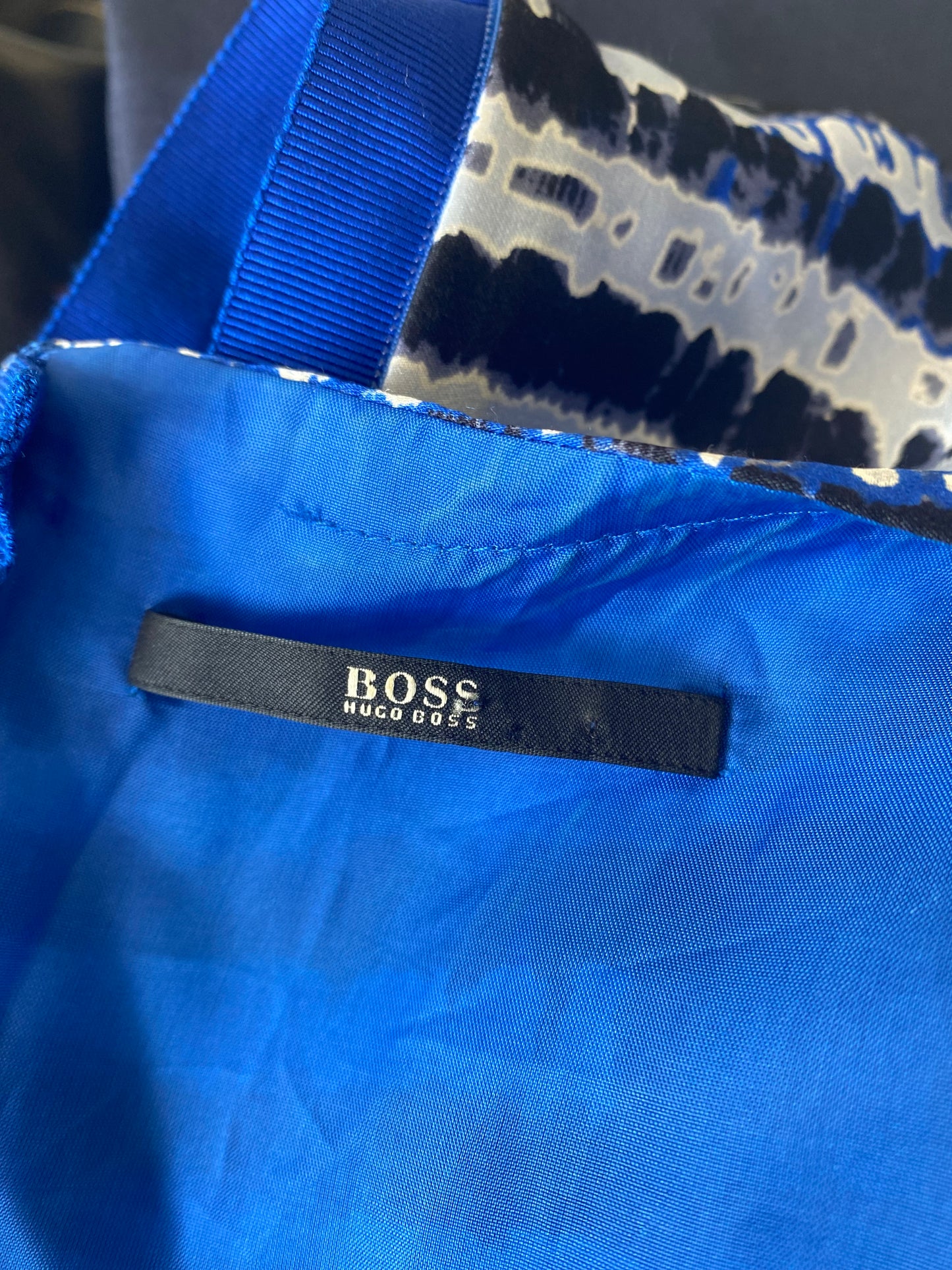 Hugo Boss Blue Patterned Silk Dress  Size 10