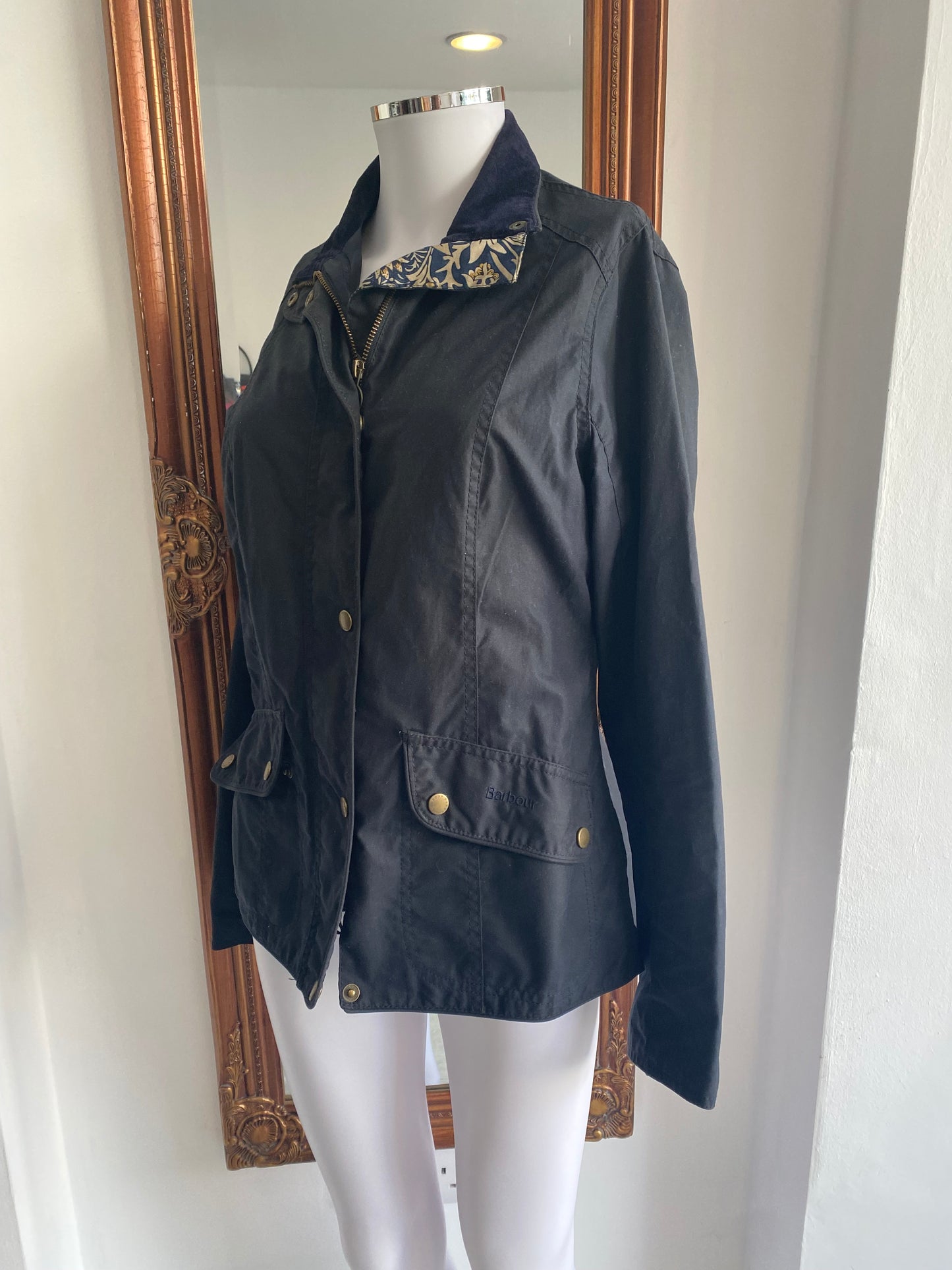 Barbour X William Morris Navy Waxed Jacket Size 10