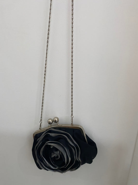 Fabric Black Cross Body Handbag with Rose Design