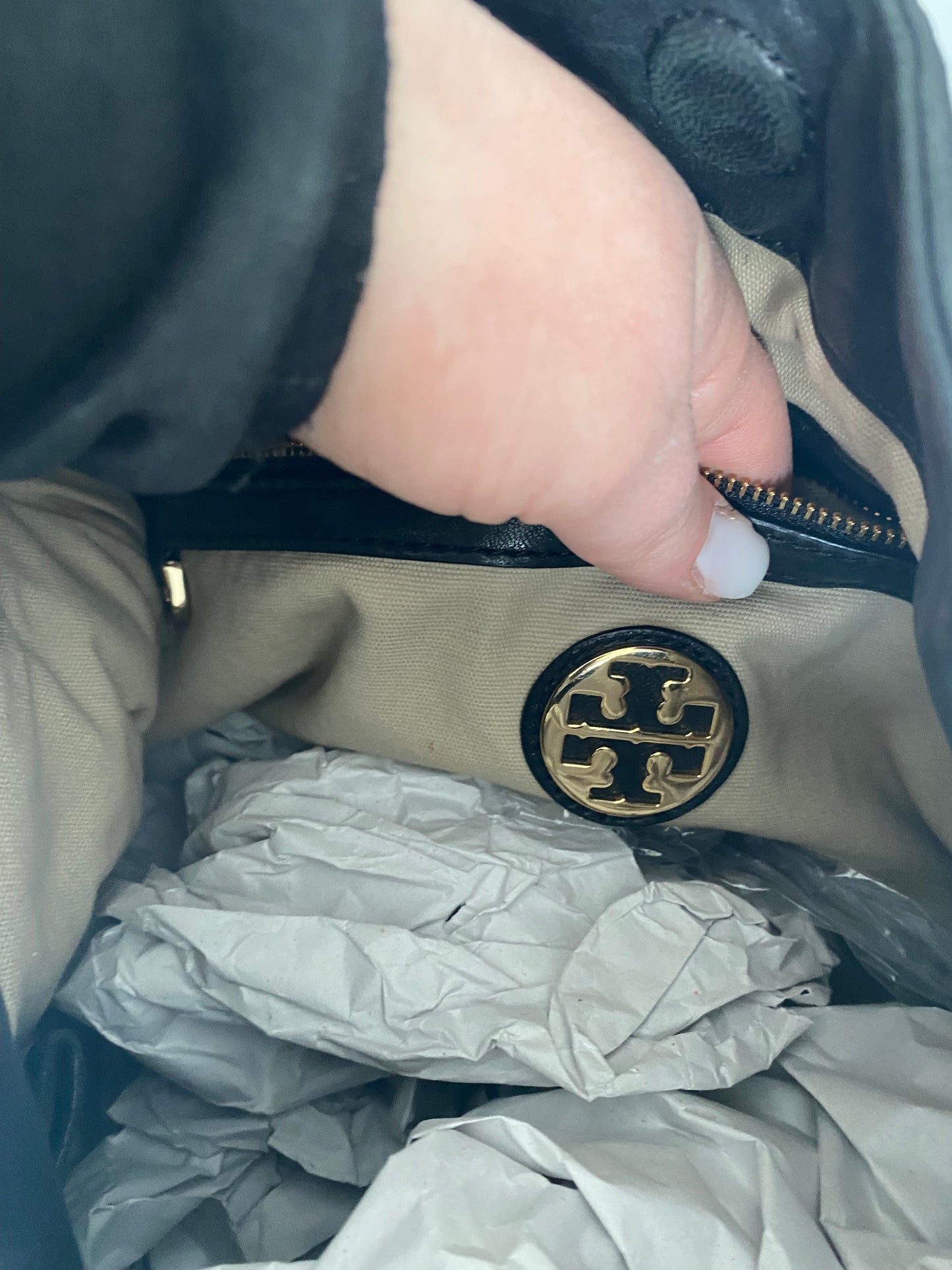 Tory Burch Black Leather Studded Hobo Handbag