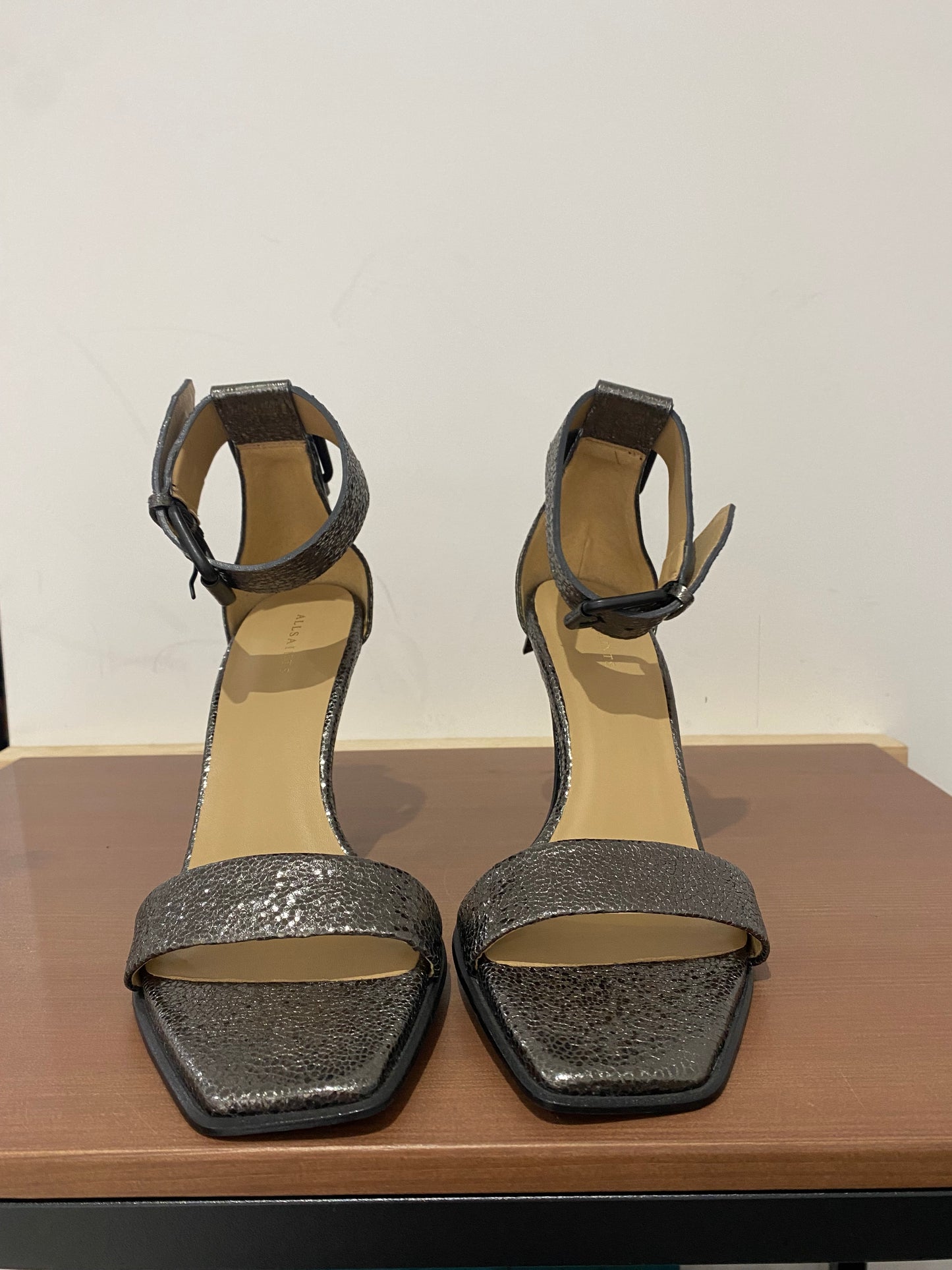 All Saints Pewter Leather Heels Size 7