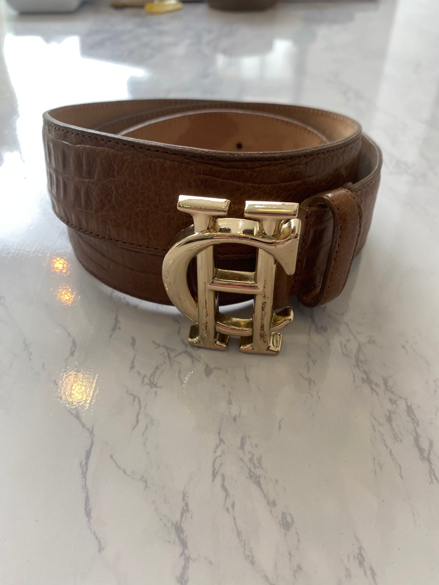 Holland Cooper Tan Croc Leather Belt with Box