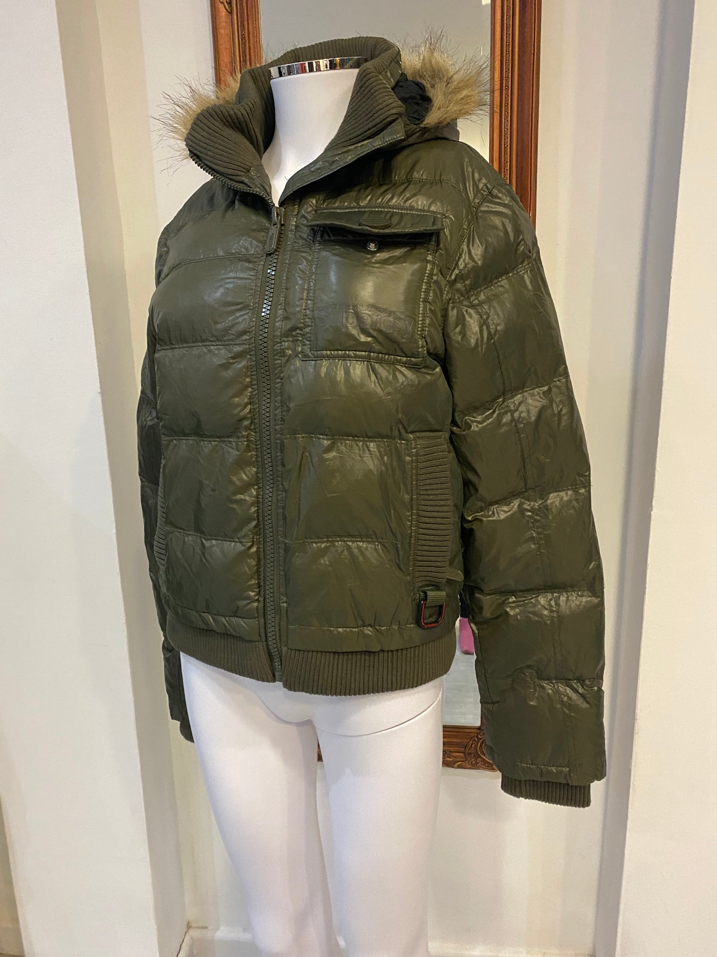 Superdry Olive Green Puffa Coat Size Small 8