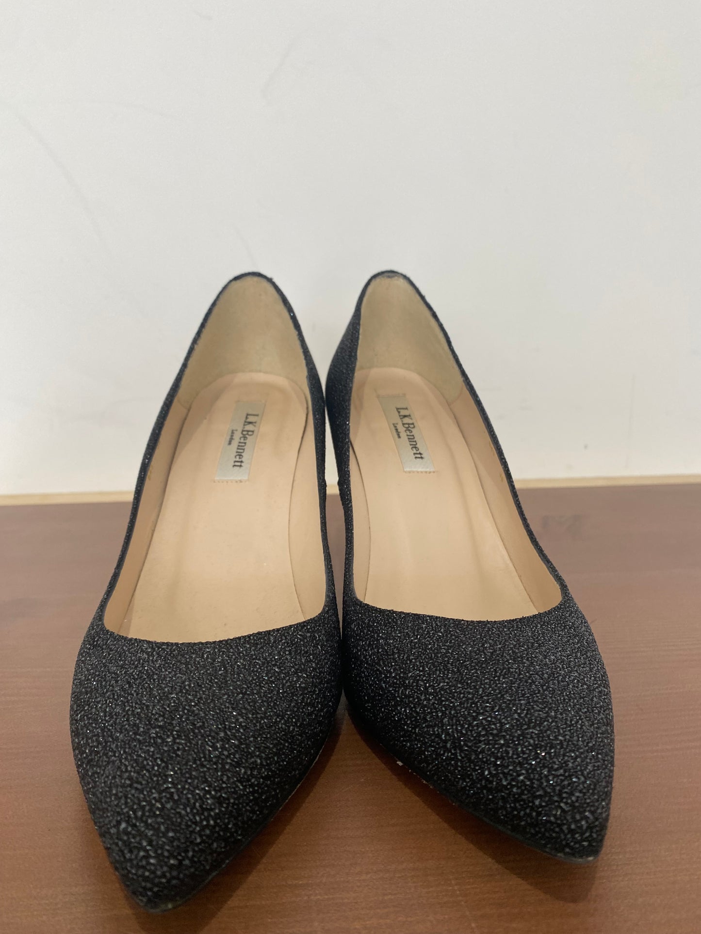 LK Bennett Black Gunmetal Textured Leather Court Shoes Size 5