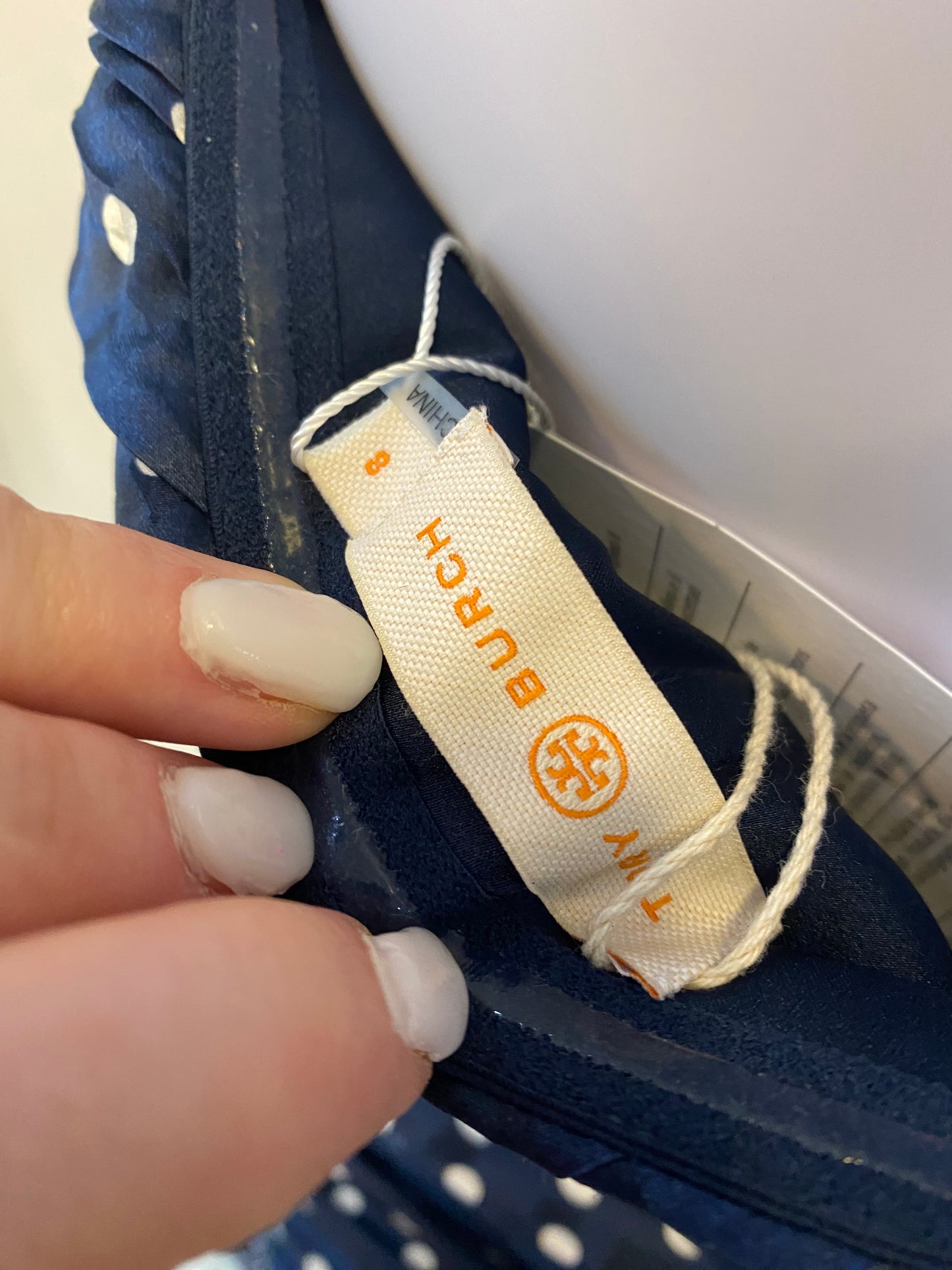 Tory Burch Strapless Navy Spot Dress Size 12