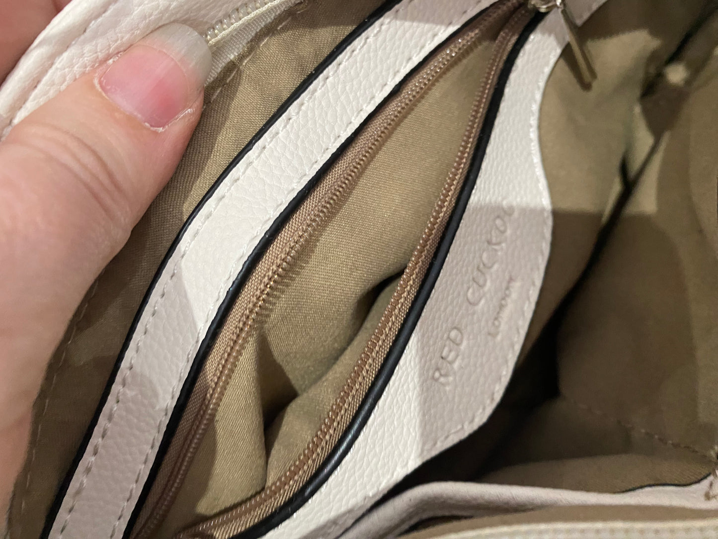 Red Cuckoo cream leather handbag brand new