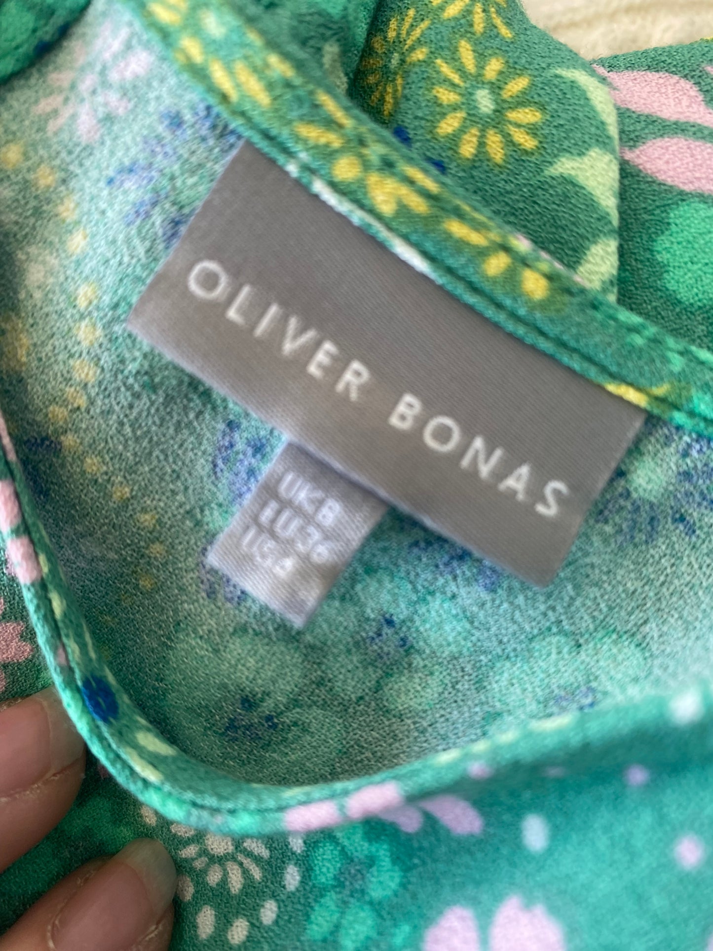 Oliver Bonas green floral print dress size 8