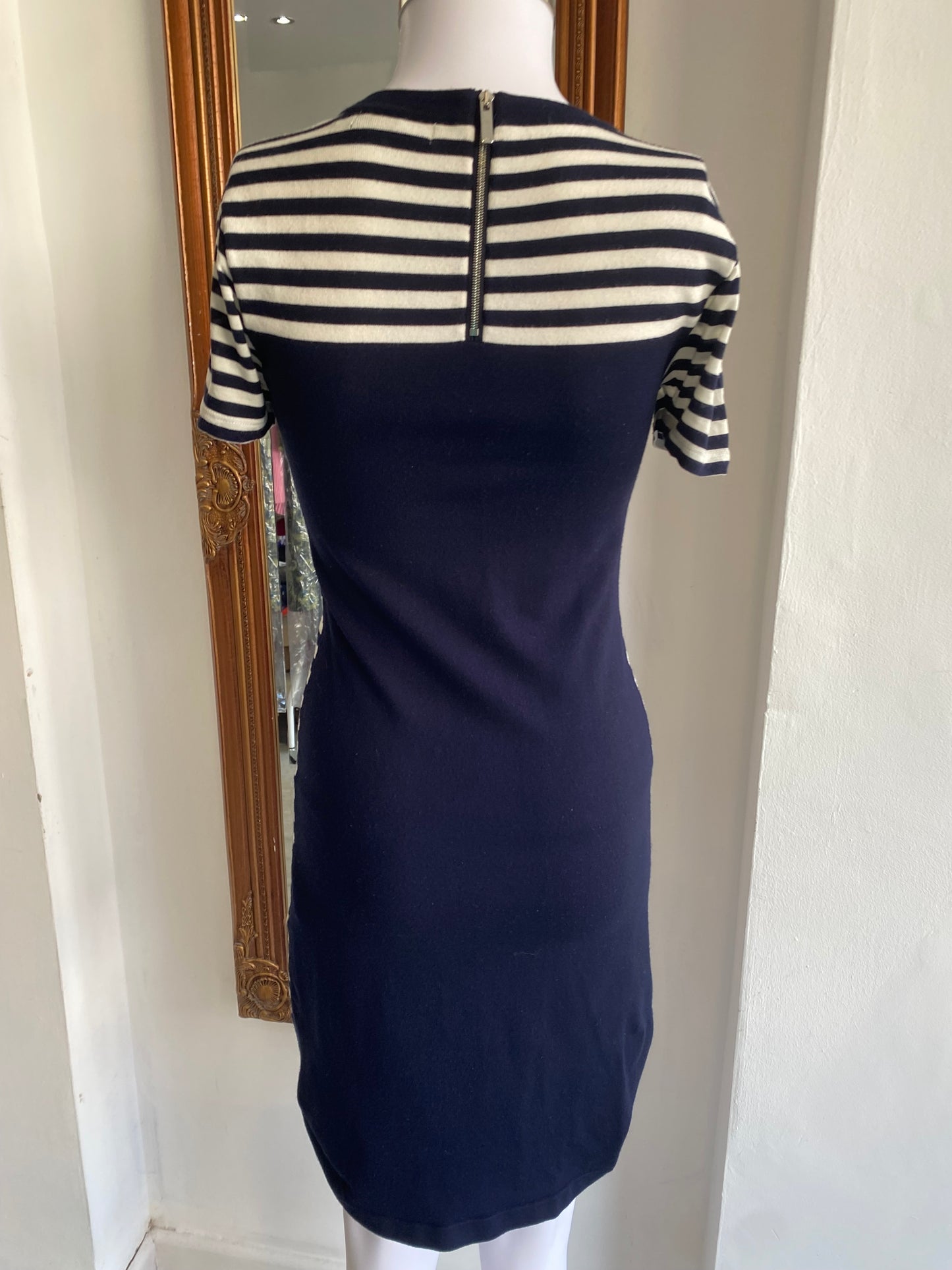 Karen Millen navy and white striped knitted dress size 8