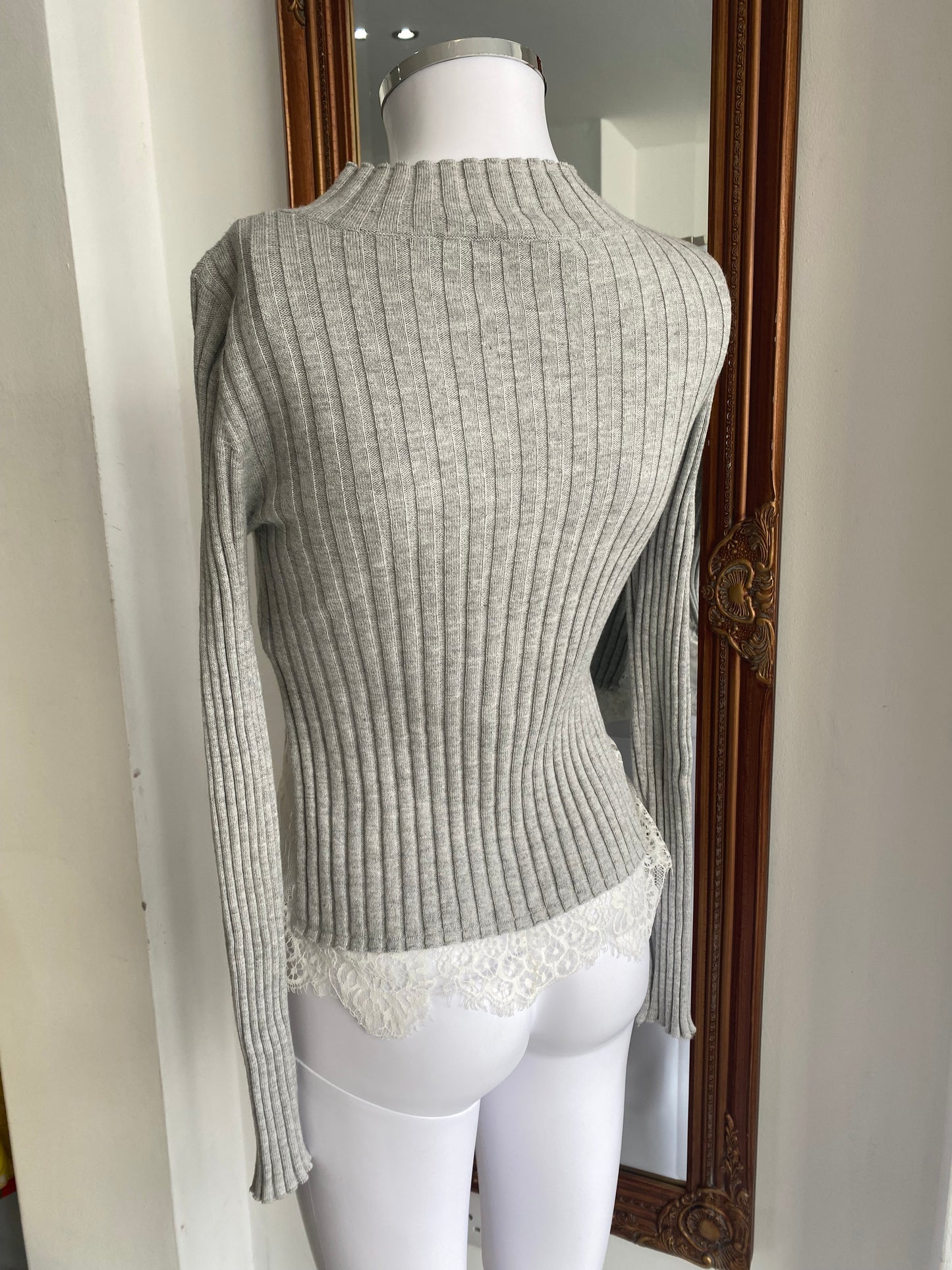 French Connection Grey top with lace size 8