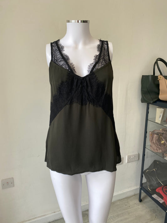 Mint Velvet Forest Green Top with Lace Detail Size 10