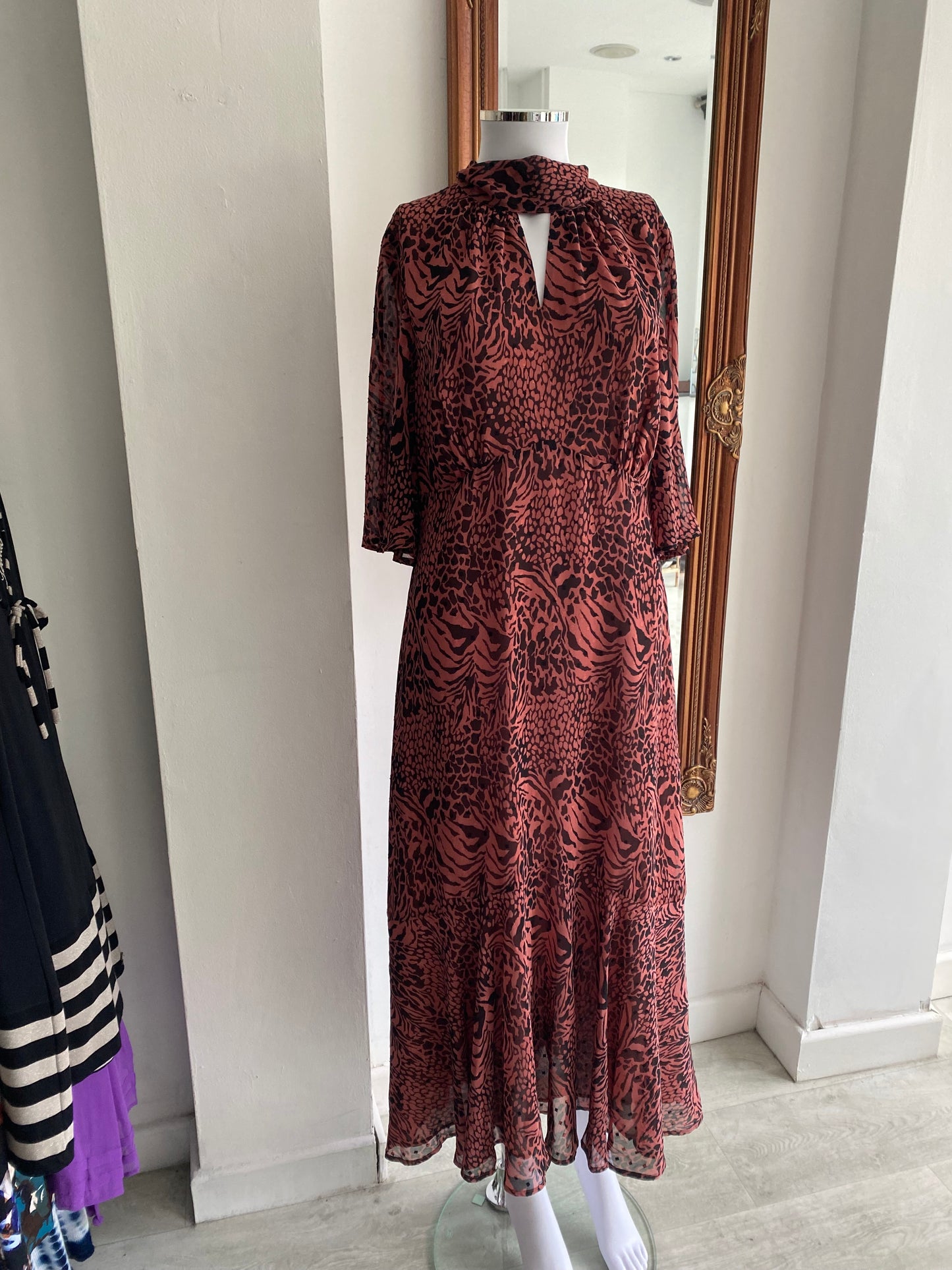 Whistles Brown Animal Print Maxi Dress Size 14