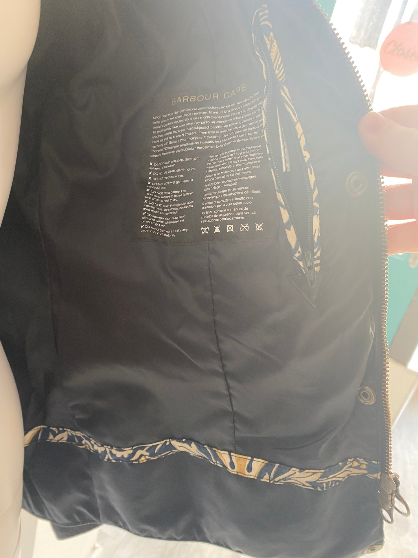 Barbour X William Morris Navy Waxed Jacket Size 10