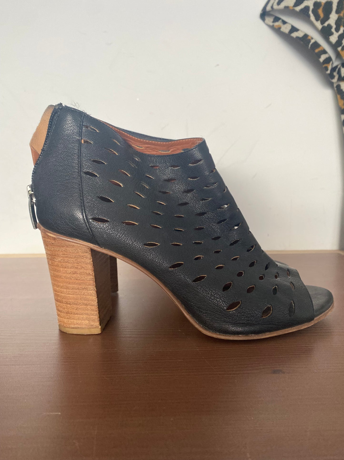 Mint Velvet Black Leather Laser Cut Boots Size 5