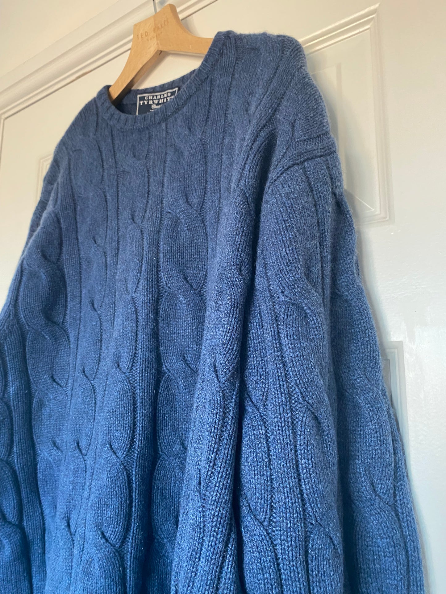 Charles Tyrwhitt 100% Pure Cashmere Blue Cable Knit Jumper Size XL
