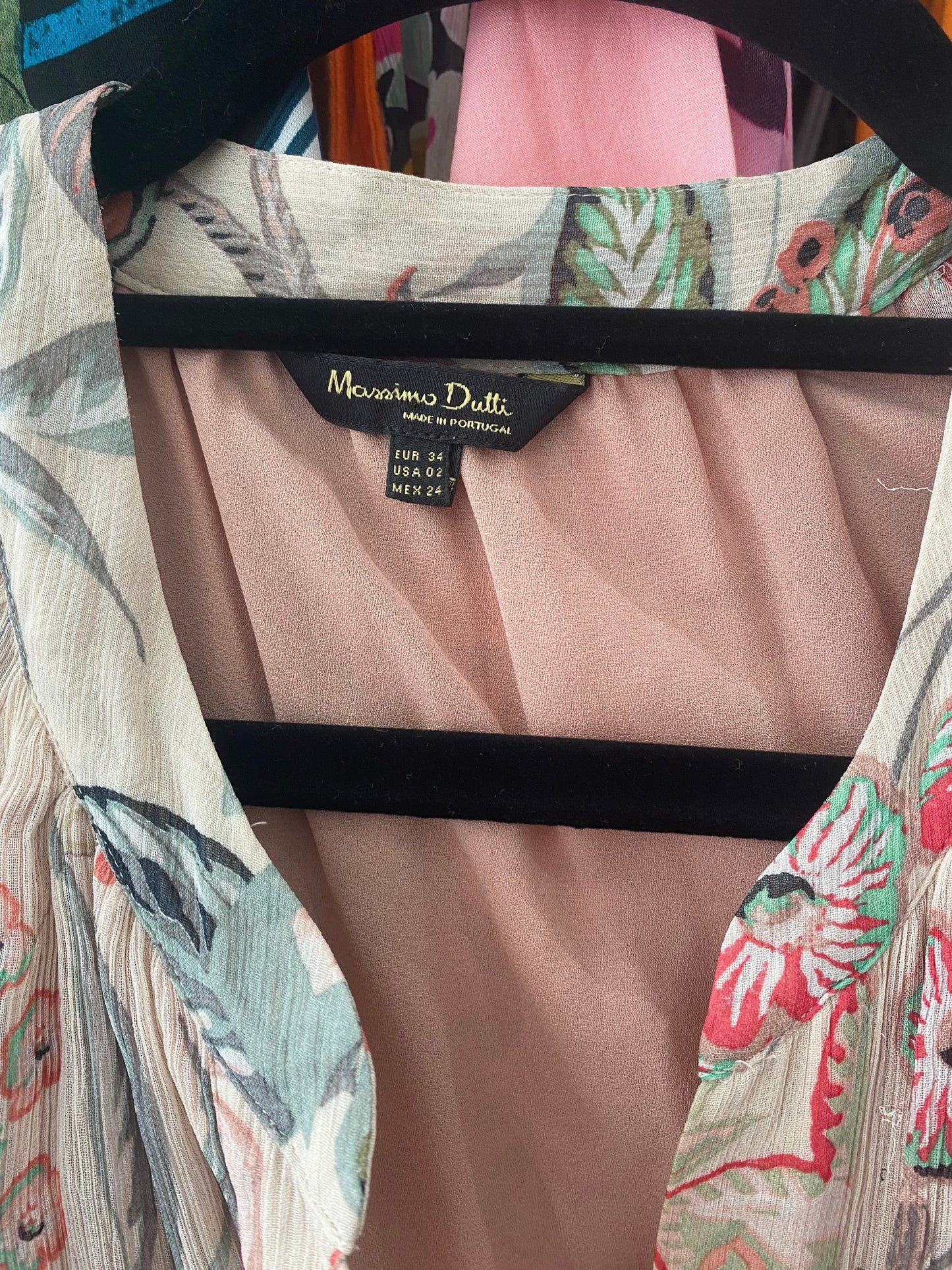 Massimo Dutti Pink Floral Midi Dress Size 8-10