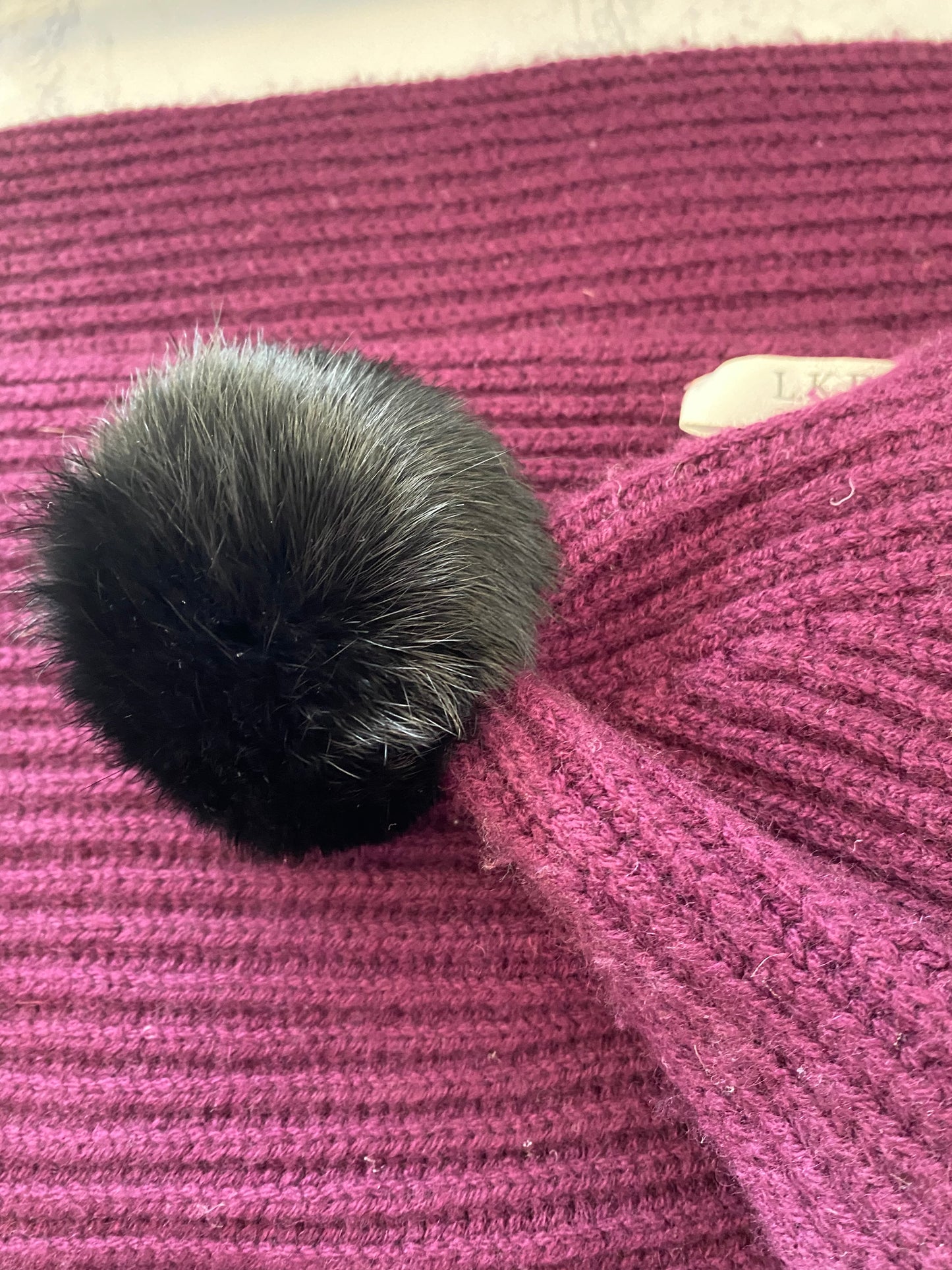 LK Bennett Wool and Cashmere Purple Bobble Scarf