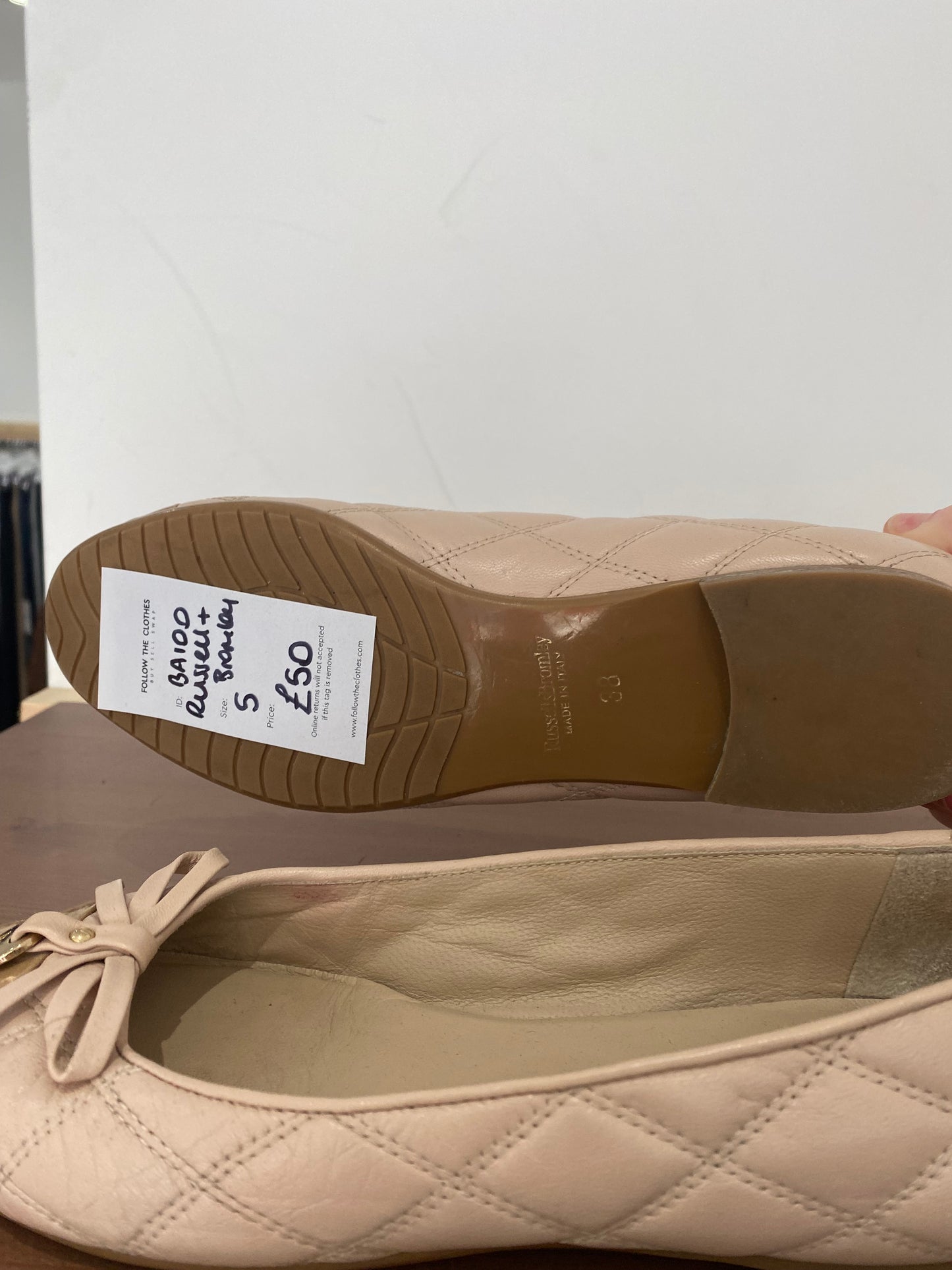 Russell and Bromley Blush Pink Leather Quilted Pumps Size 5