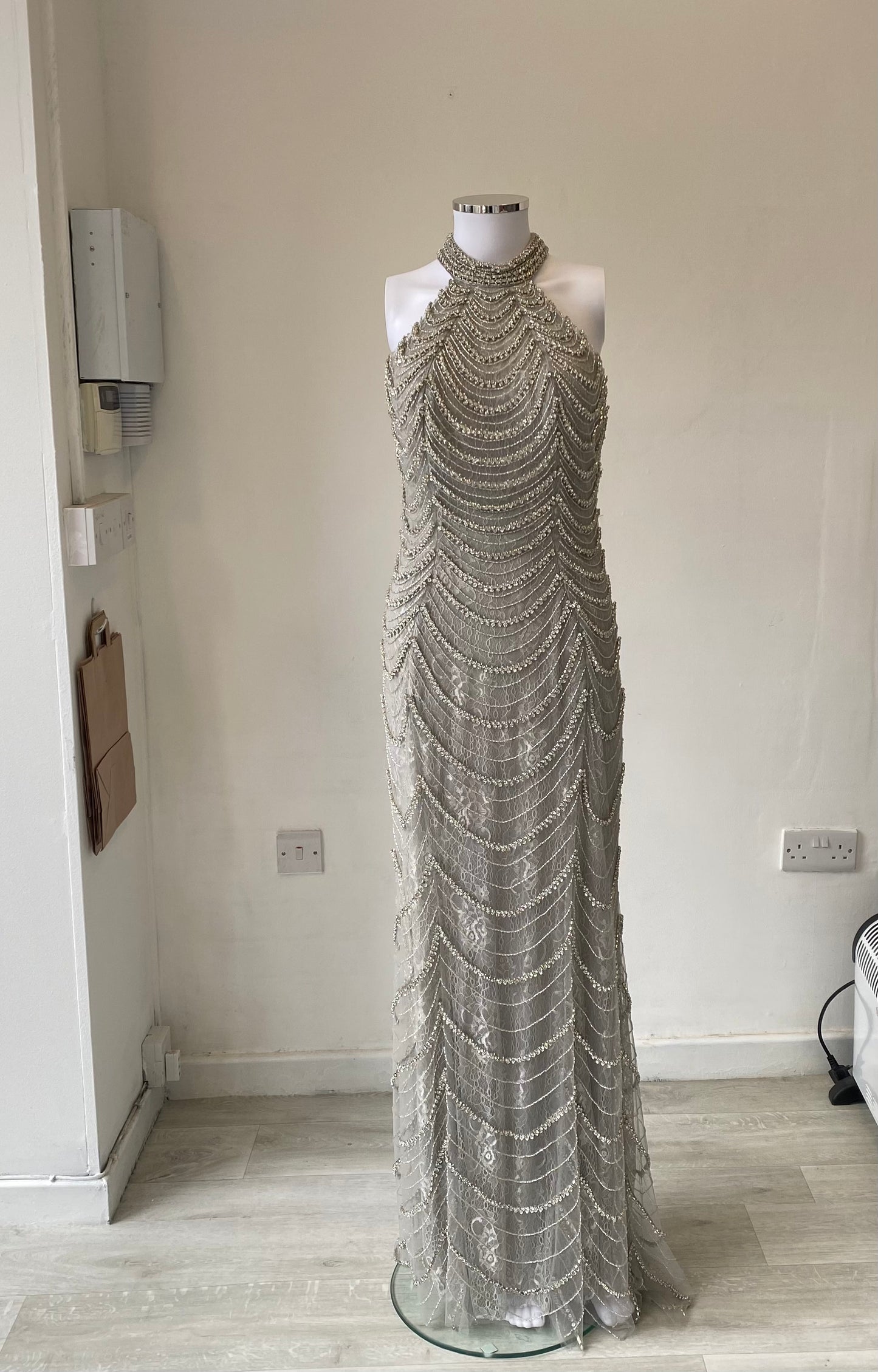 Angel Forever Silver Beaded Prom Dress Size 8