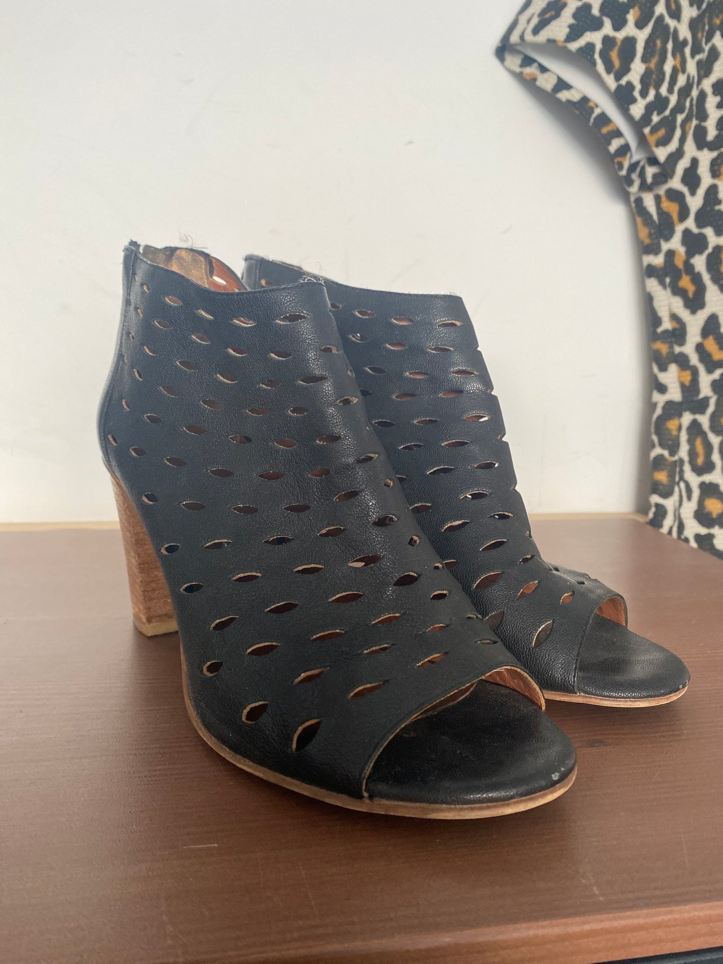 Mint Velvet Black Leather Laser Cut Boots Size 5